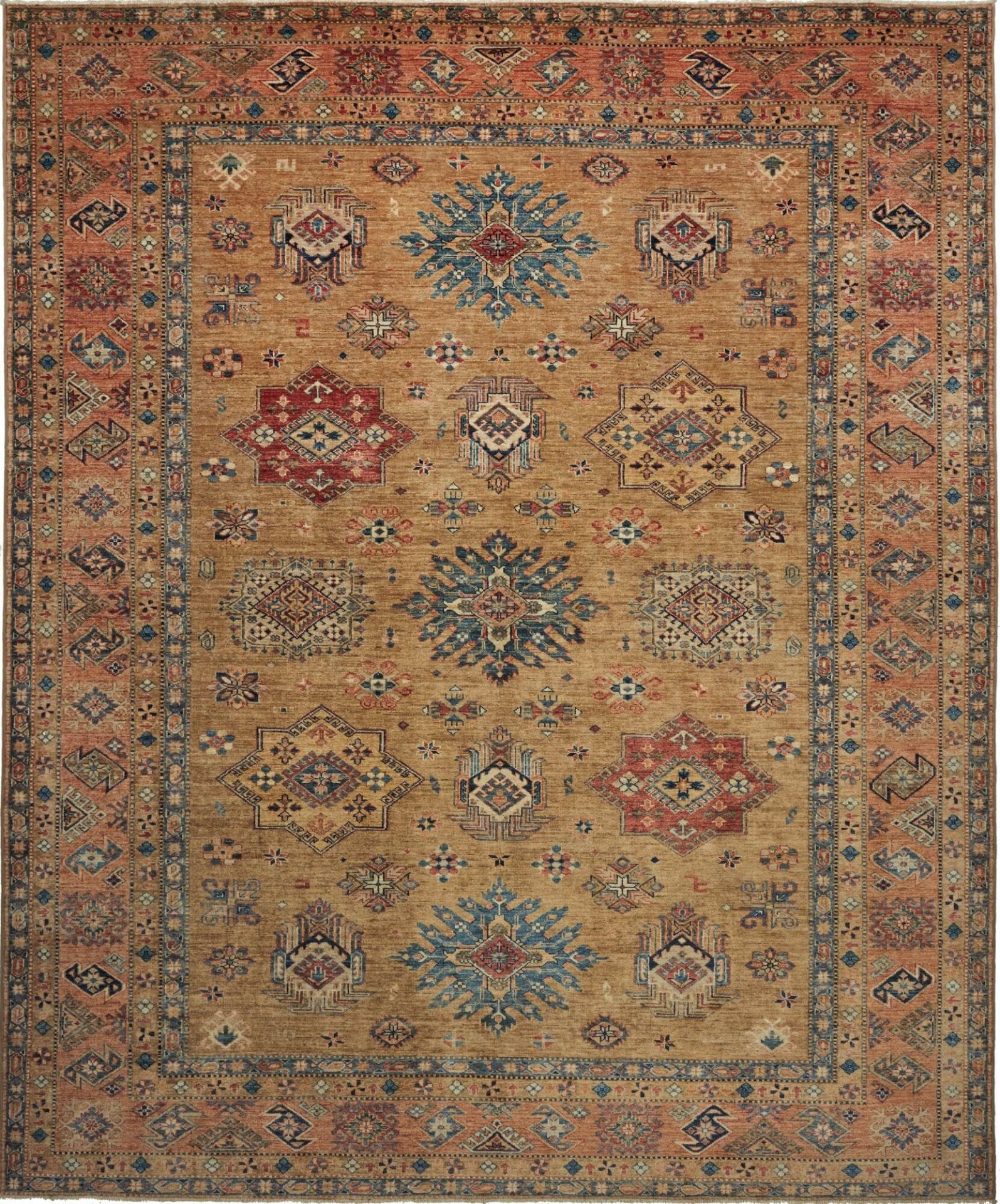 Kazak Teppich 256 x 307cm, geometrisches Muster, Schurwolle, handgeknüpft