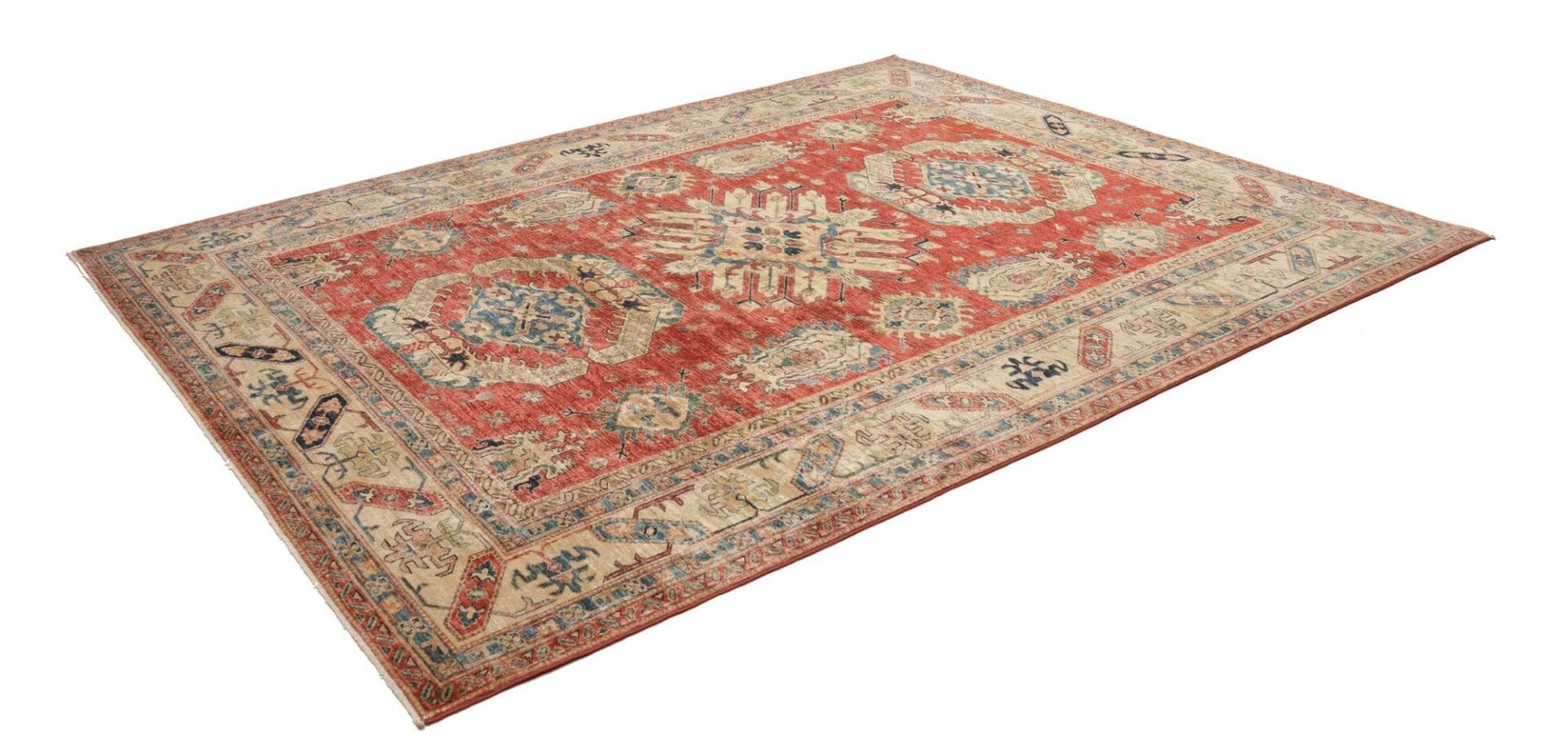 Kazak Teppich 243 x 314 cm, geometrisches Muster, handgeknüpft
