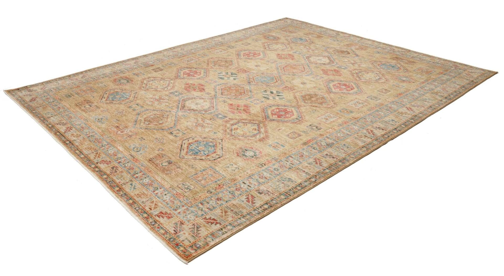 Kazak Teppich 249 x 316 cm, geometrisches Muster, handgeknüpft