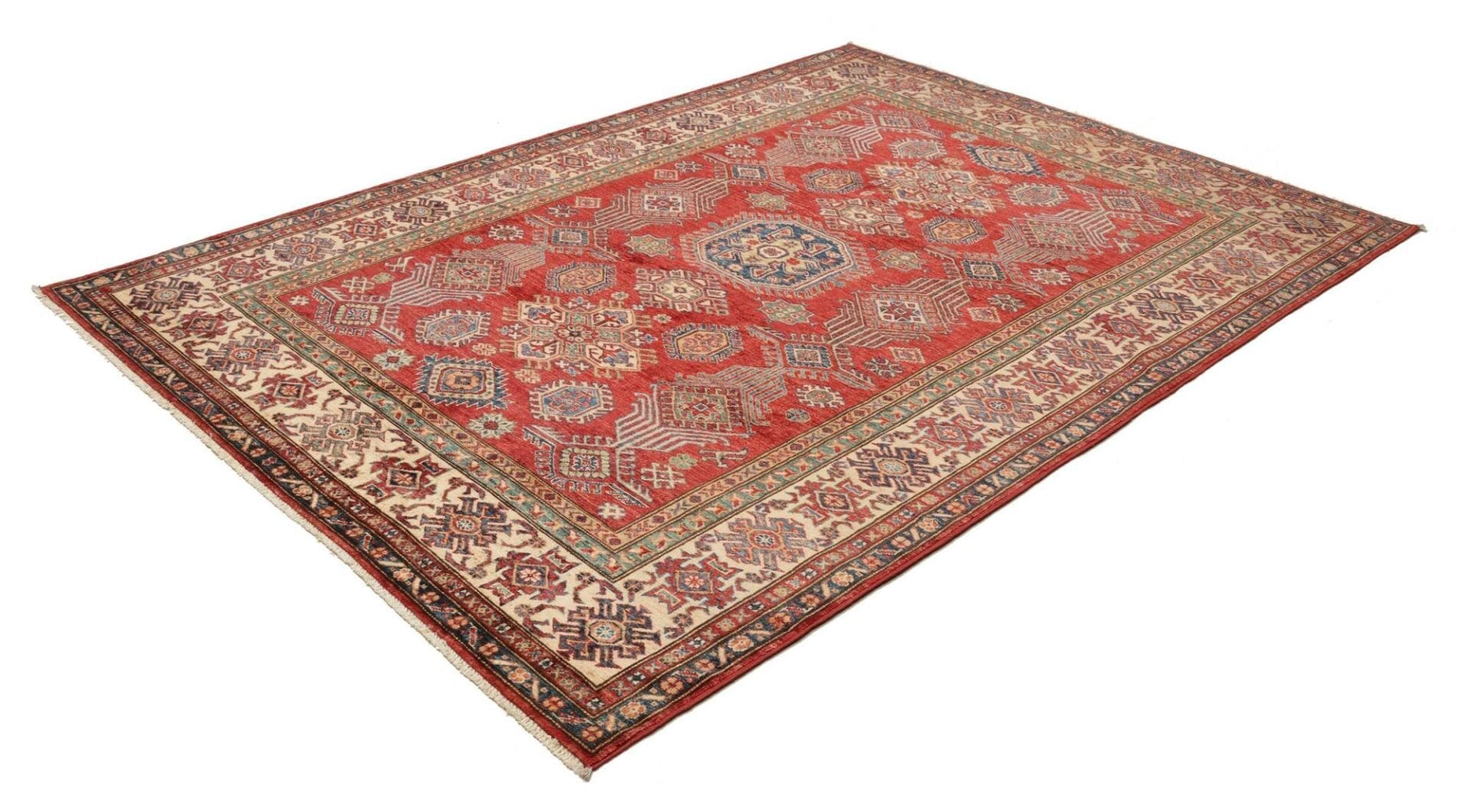 Kazak Teppich 185 x 253cm – Handgeknüpft, geometrische Muster, Wolle