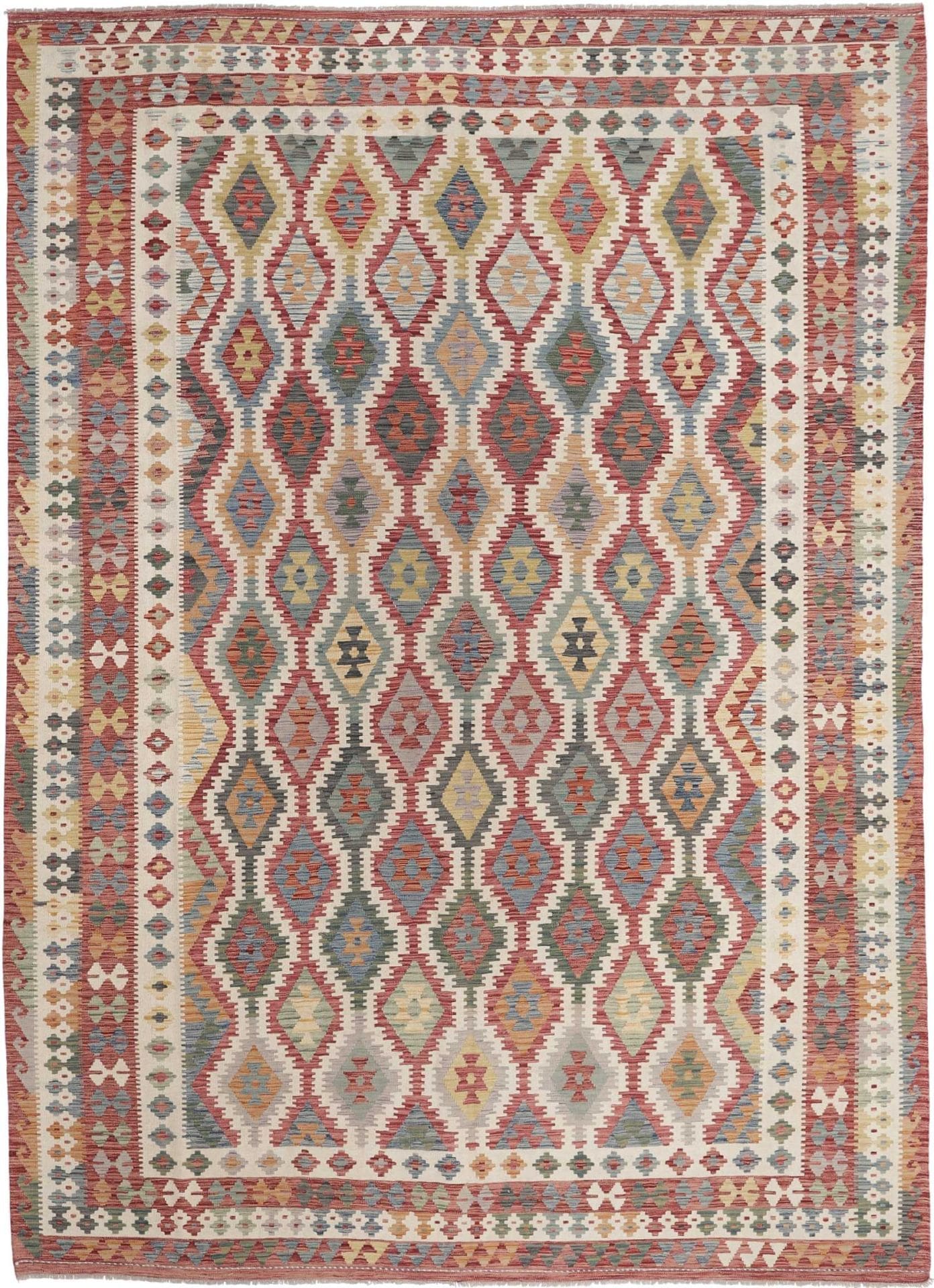 Kelim Teppich 319 x 440 cm, handgewebt, rustikaler Stil, Wolle