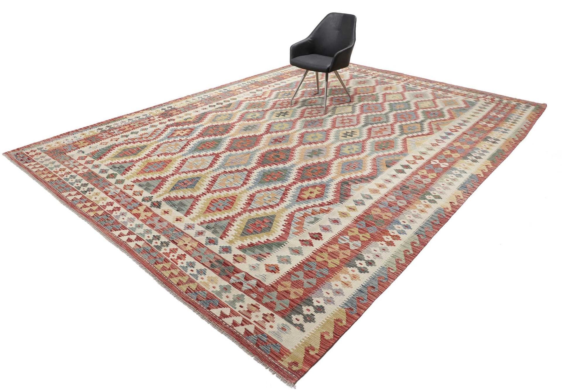 Kelim Teppich 319 x 440 cm, handgewebt, rustikaler Stil, Wolle