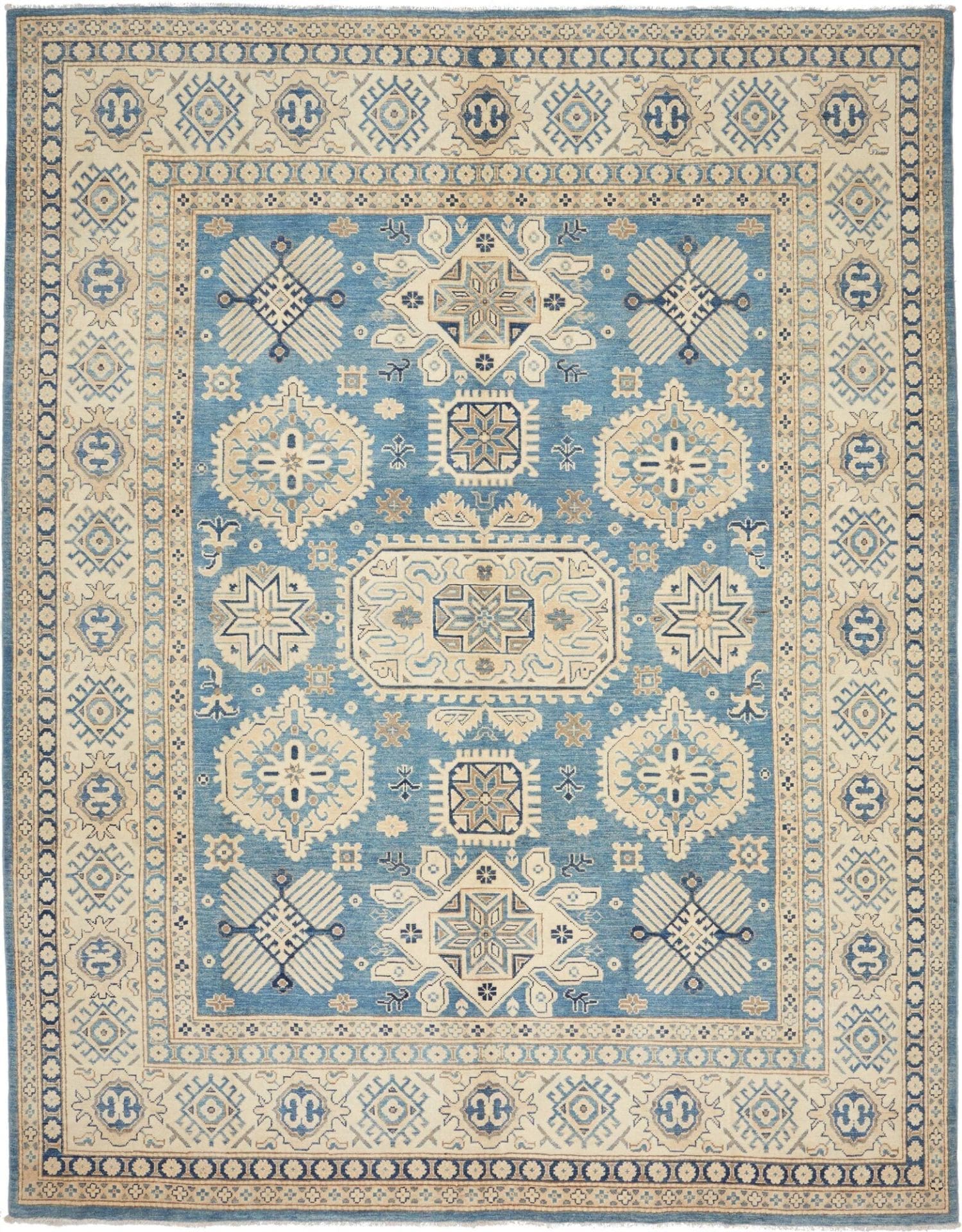 Kazak Orientteppich 244 x 309cm, geometrisches Muster, handgeknüpft