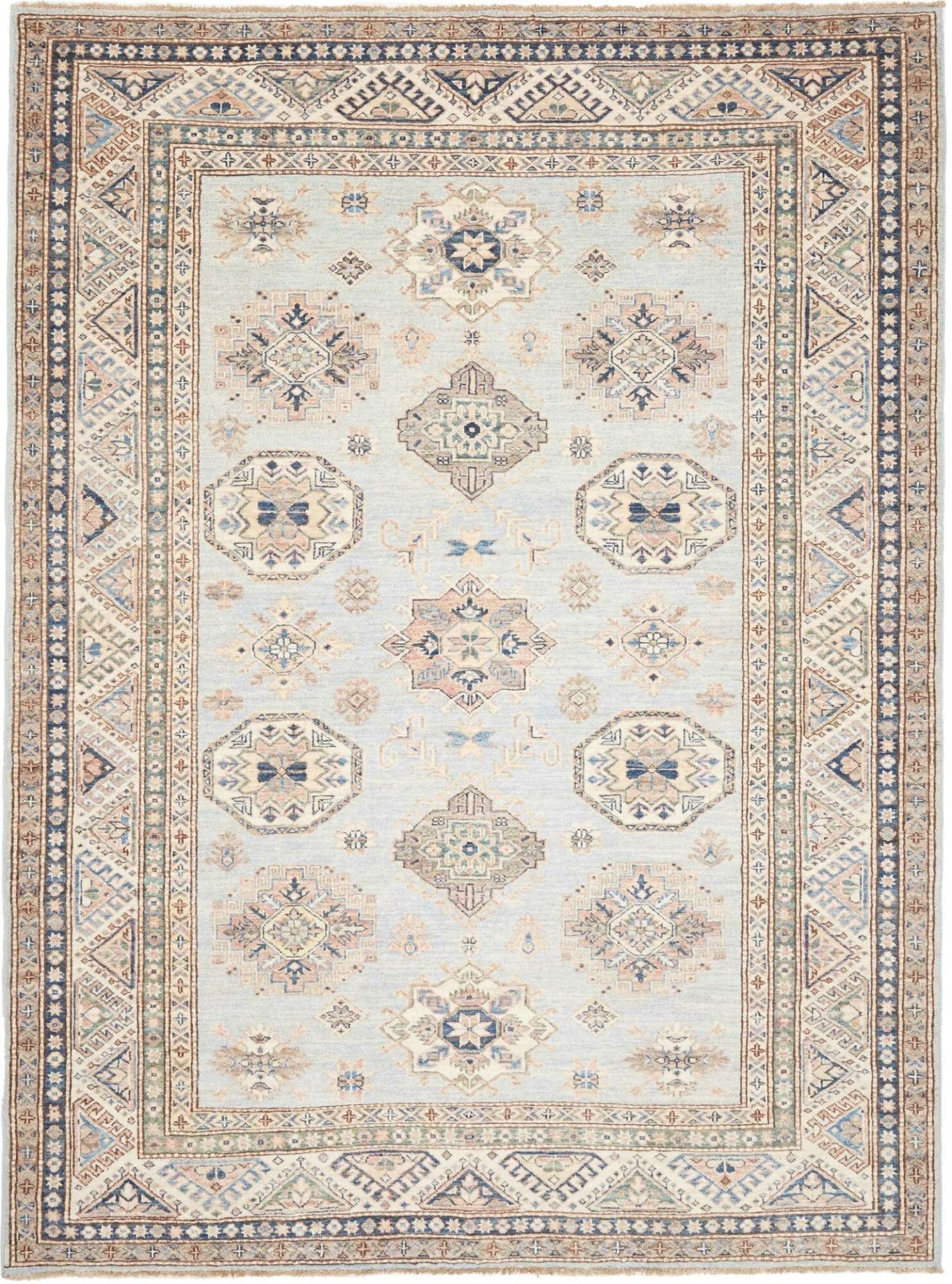 Kazak Teppich 181 x 238 cm, geometrische Muster, handgeknüpft