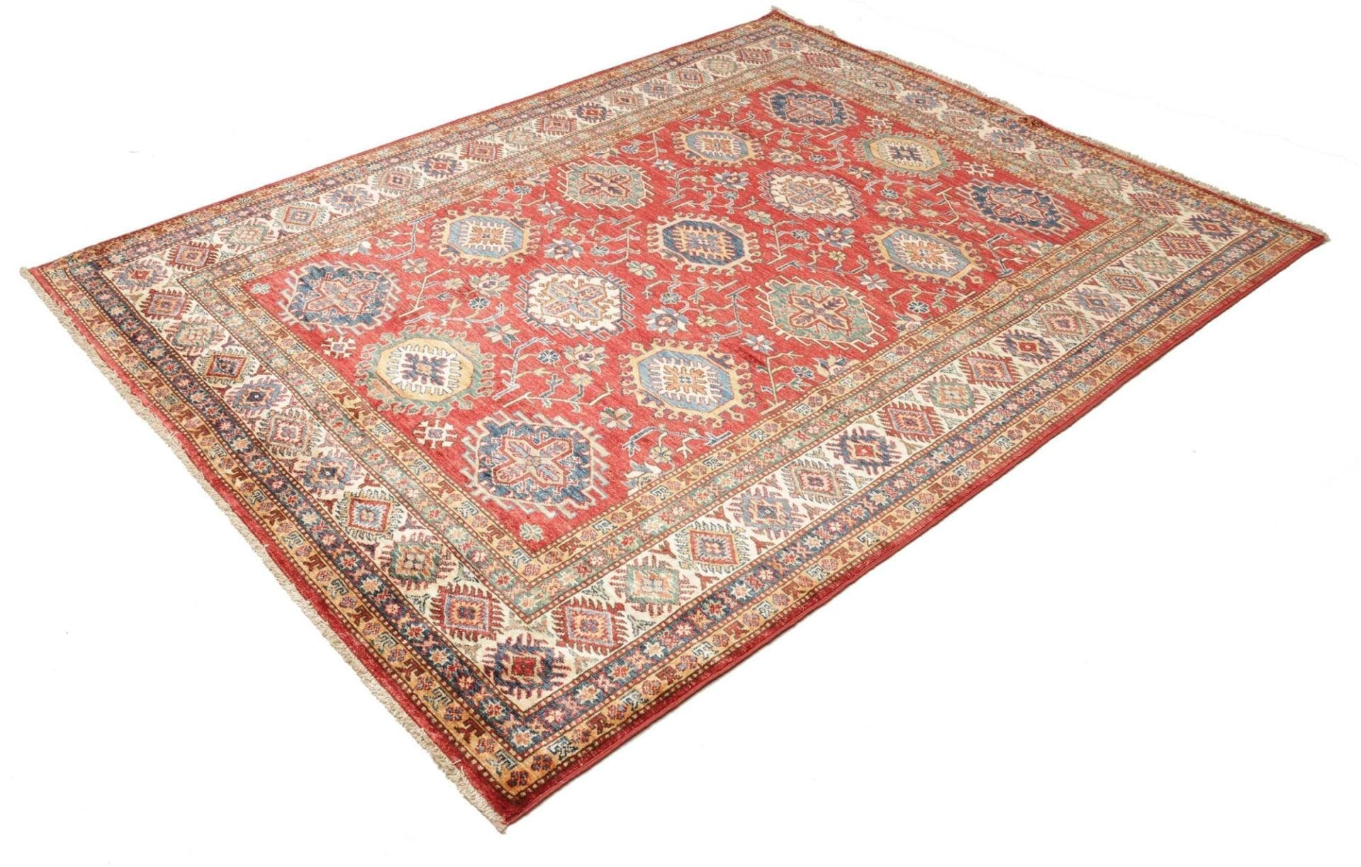 Kazak Orientteppich 183 x 234cm, geometrisches Muster, handgeknüpft