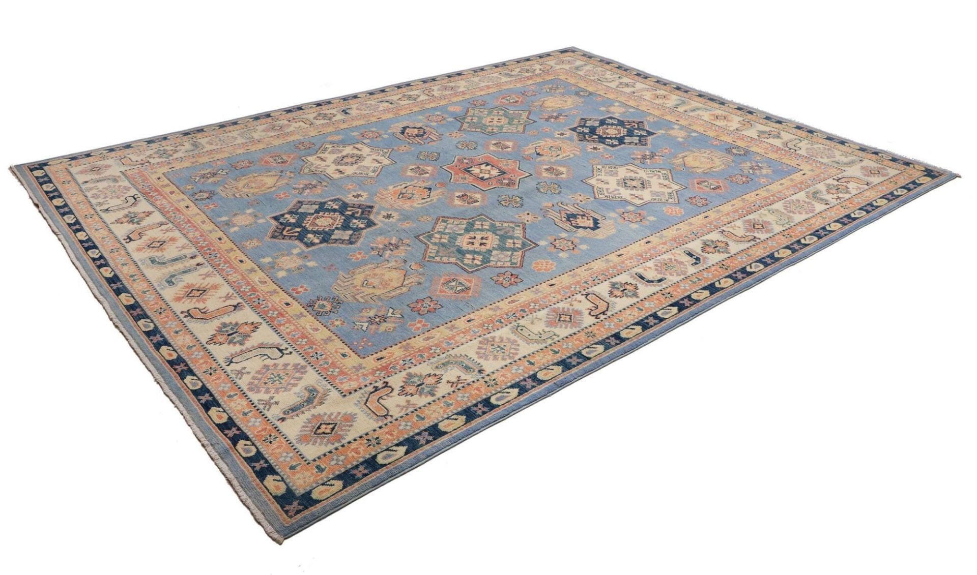 Kazak Orientteppich 241 x 304cm, geometrisches Muster, handgeknüpft