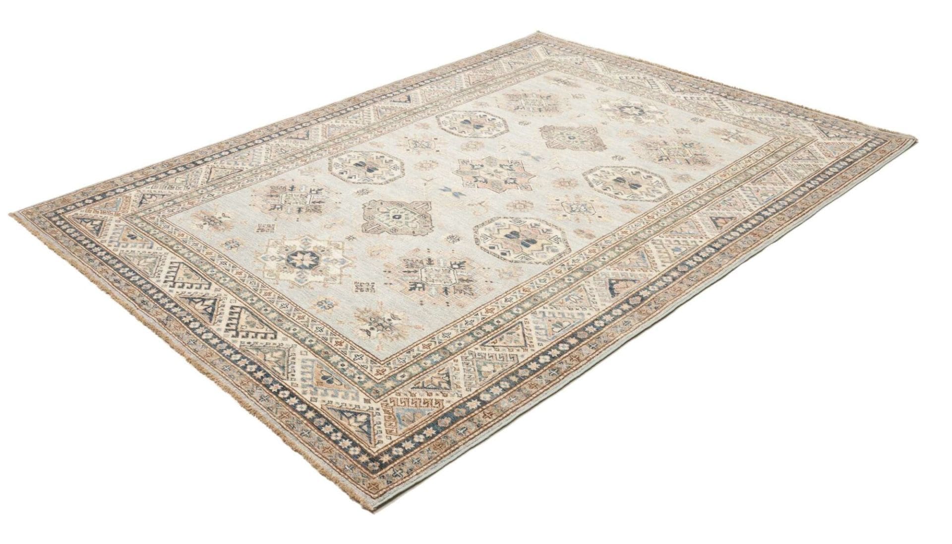 Kazak Teppich 181 x 238 cm, geometrische Muster, handgeknüpft