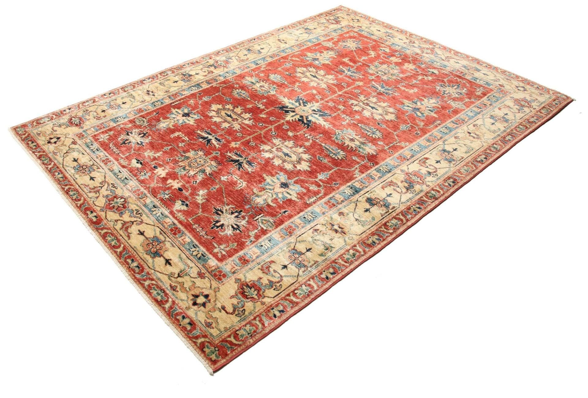 Kazak Teppich 181 x 237 cm, geometrisches Muster, handgeknüpft