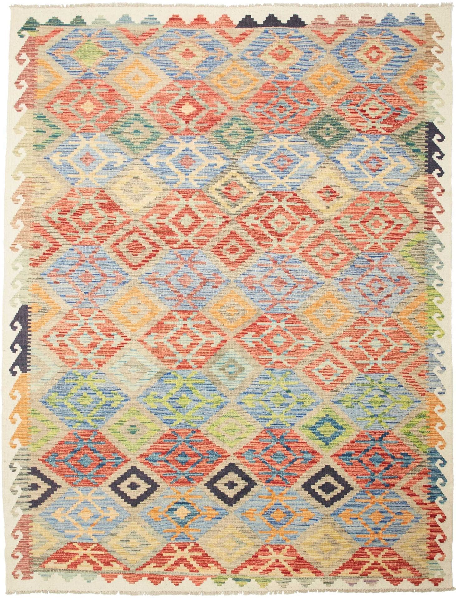 Kelim Teppich 188 x 241 cm, handgewebt, rustikales Flair, Wolle
