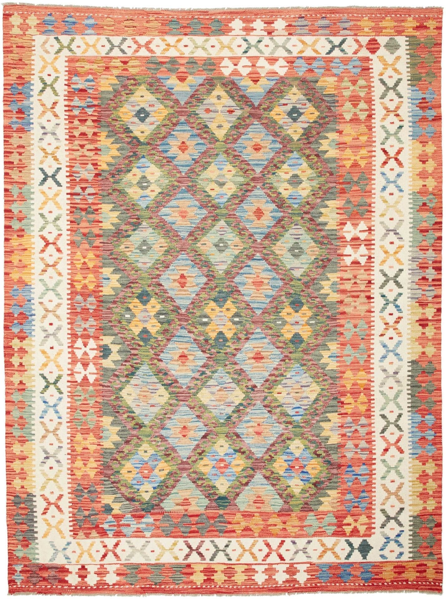 Kelim Teppich 182 x 240cm, handgewebt, rustikales Flair, Wolle