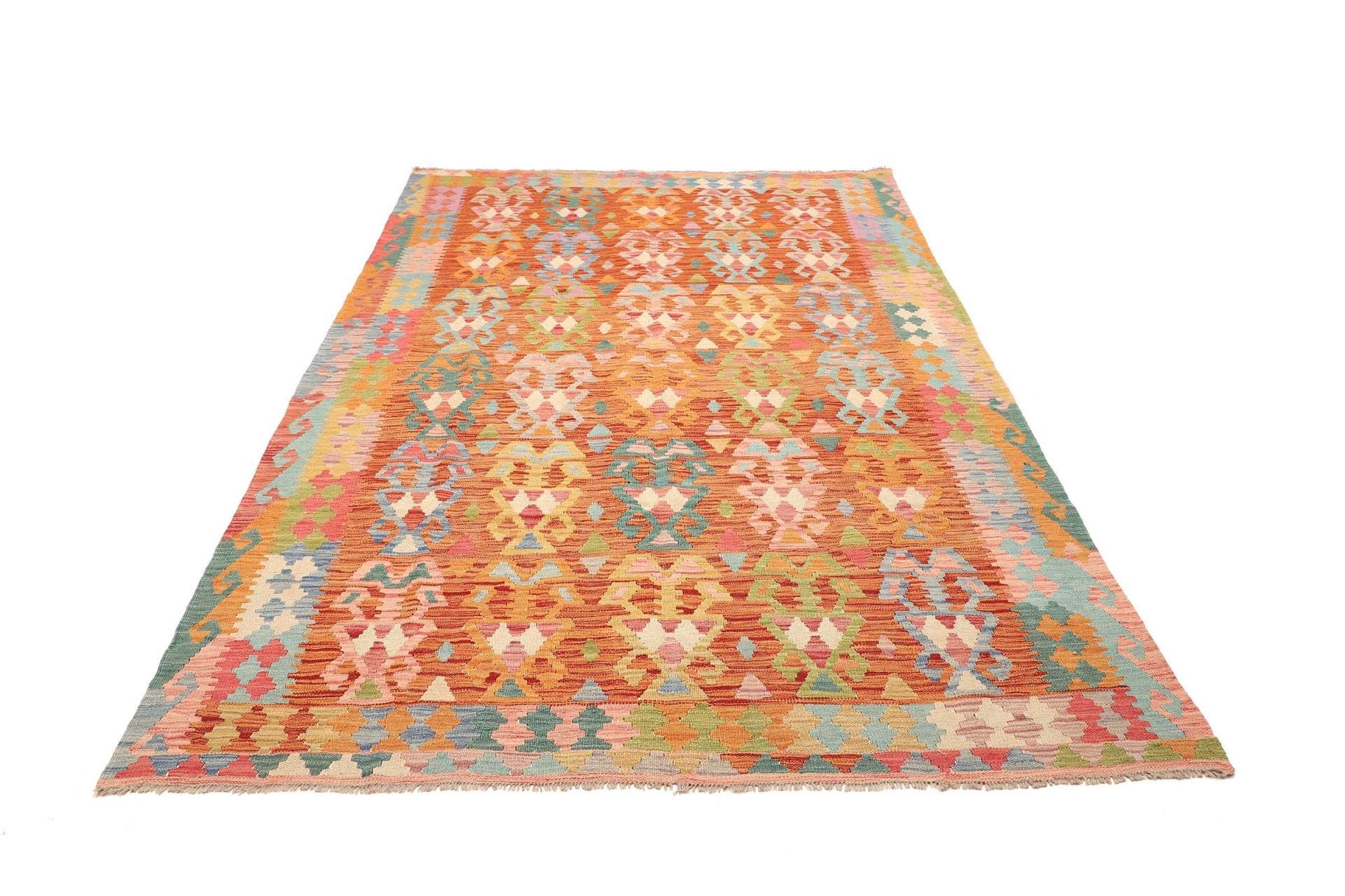 Kelim Teppich 179 x 250 cm, Schurwolle, handgewebt, rustikal
