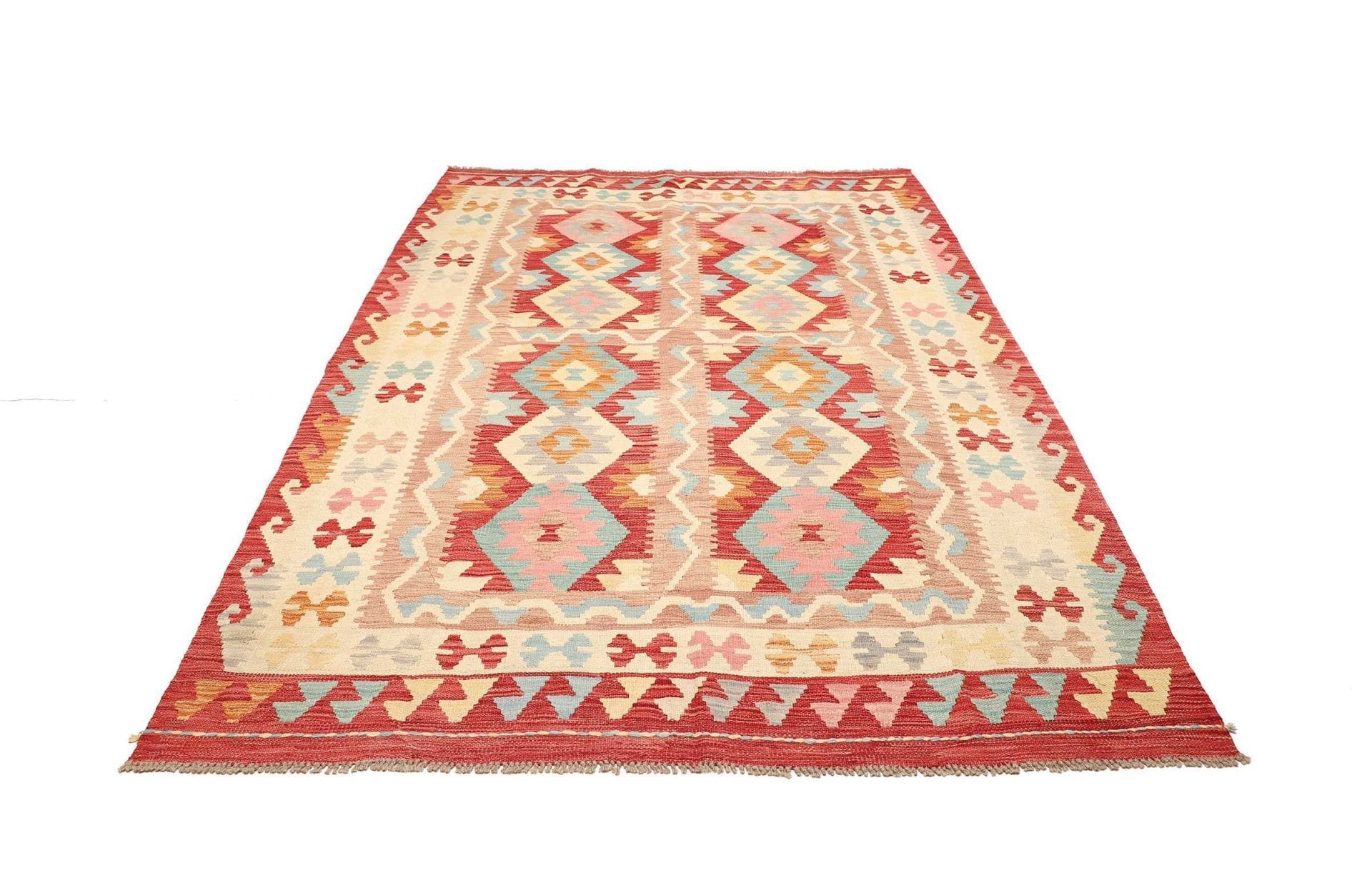Kelim Teppich 178 x 250cm, handgewebt, rustikales Flair, Wolle