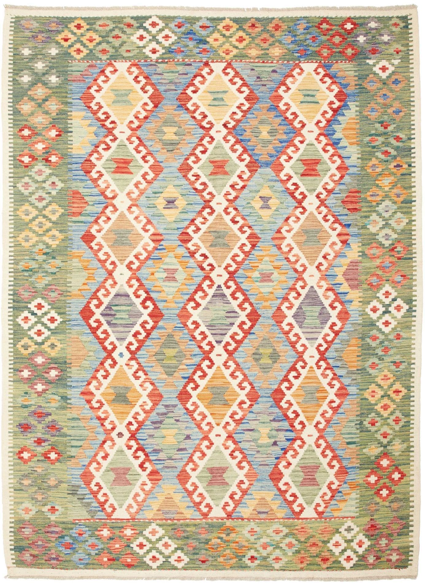Kelim Teppich 182 x 240cm aus Schurwolle, handgewebt, rustikal