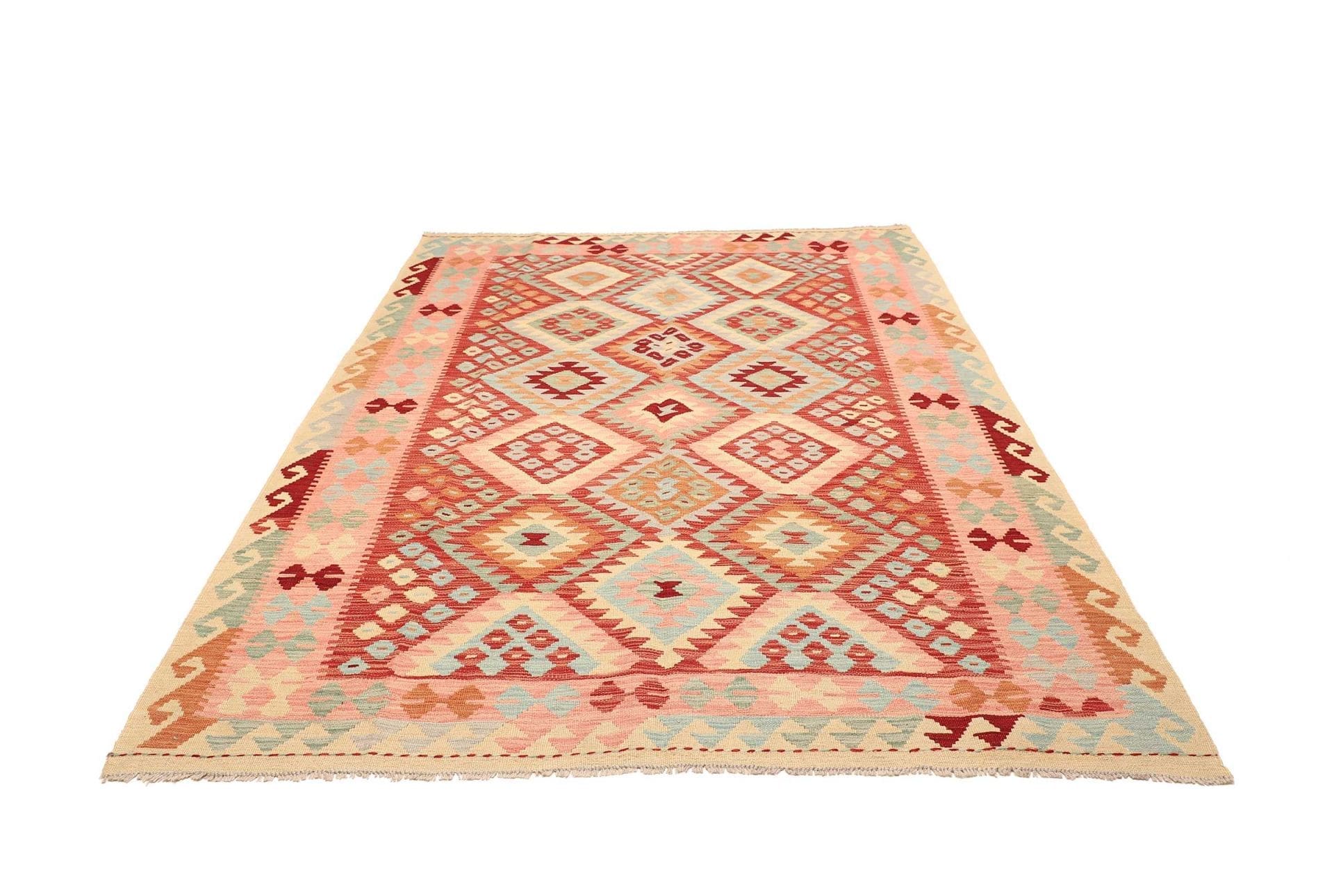 Kelim Teppich 184 x 238cm, handgewebt, rustikales Flair, Wolle