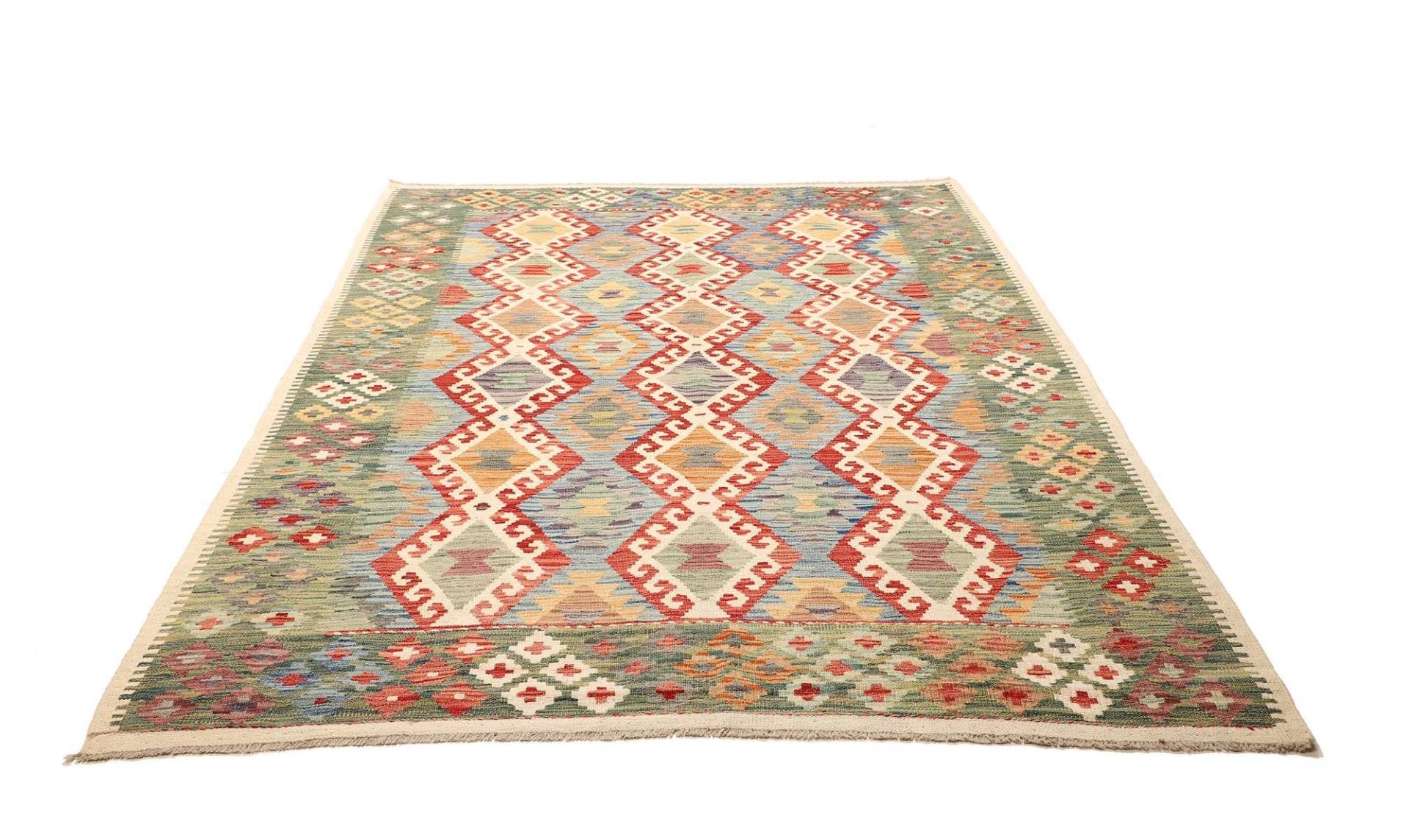 Kelim Teppich 182 x 240cm aus Schurwolle, handgewebt, rustikal
