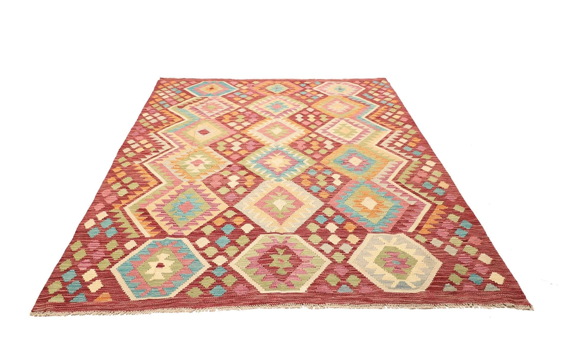 Kelim Teppich 186 x 235 cm, handgewebt, rustikales Flair, Wolle