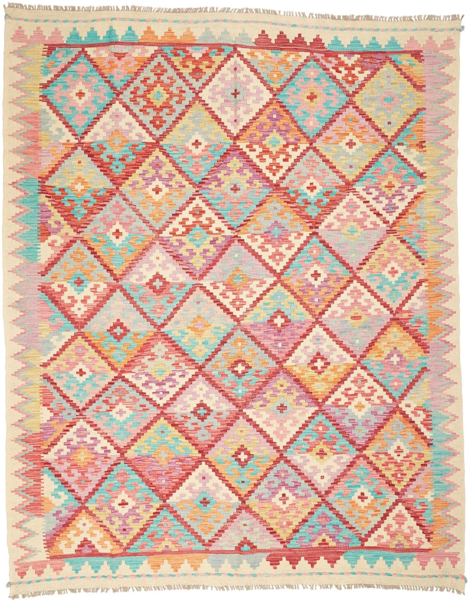 Kelim Teppich 189 x 235 cm, handgewebt, rustikales Flair, Wolle