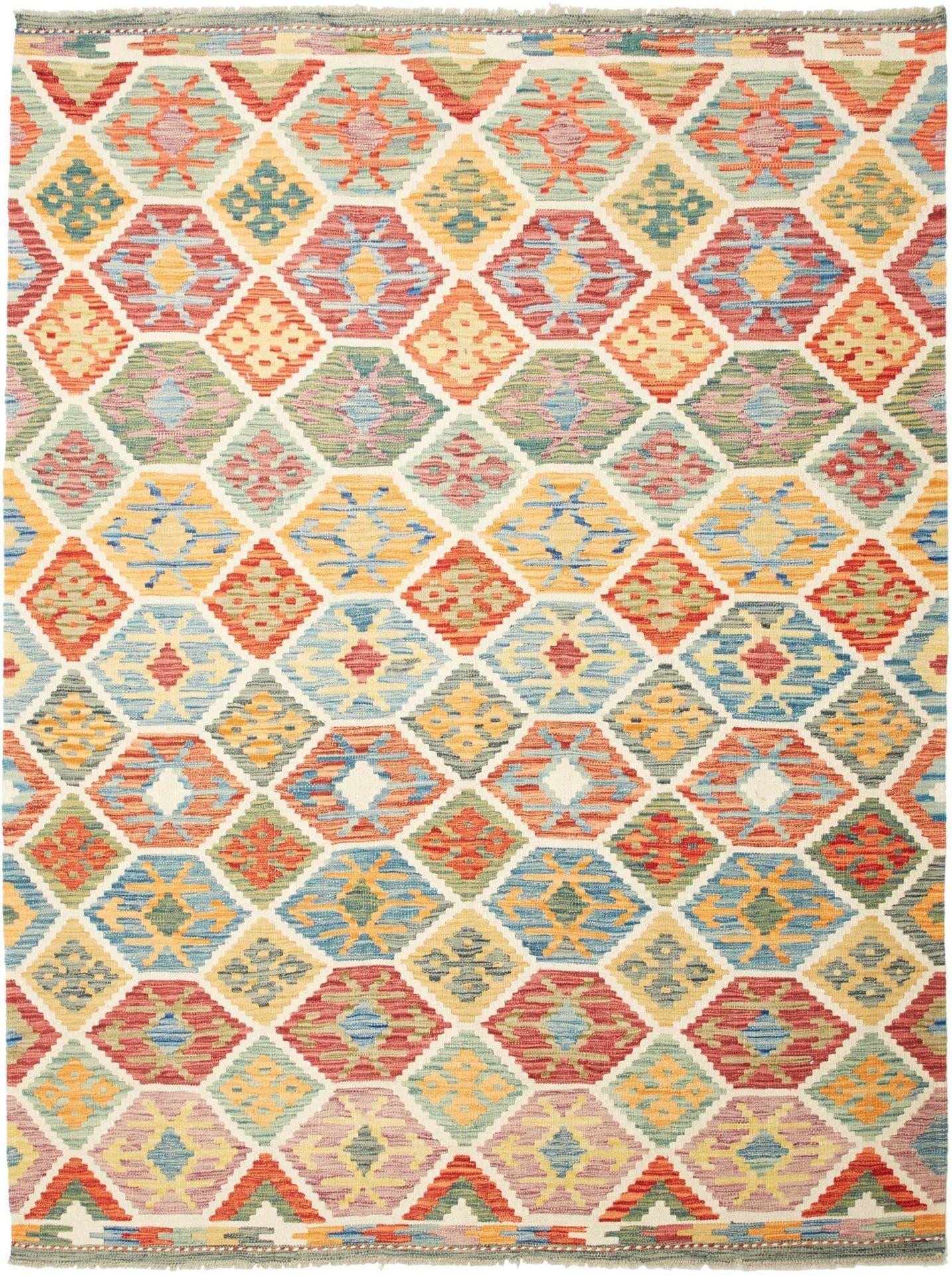 Kelim Teppich 180 x 233cm, handgewebt, aus Schurwolle, rustikal