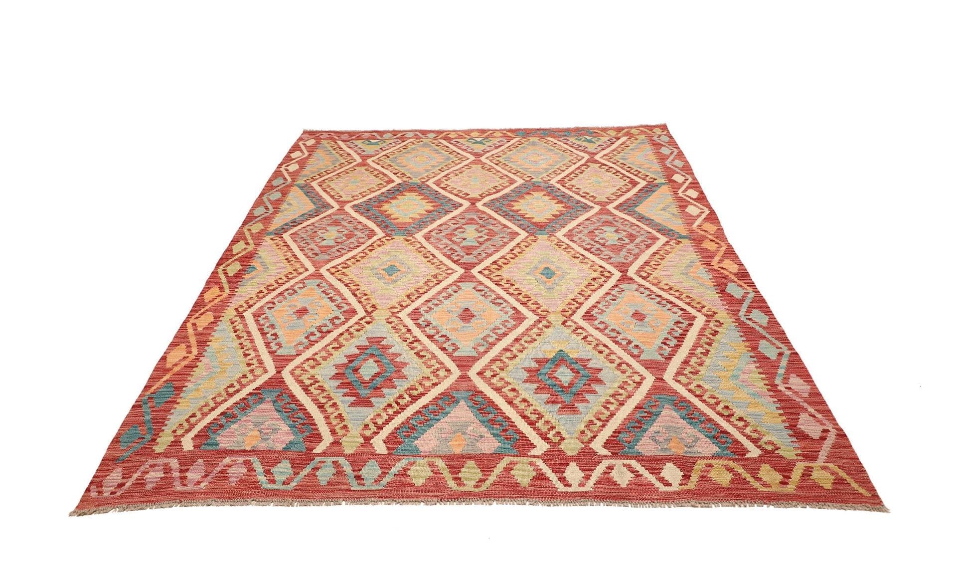 Kelim Teppich 180 x 238 cm, handgewebt, rustikales Flair, Wolle