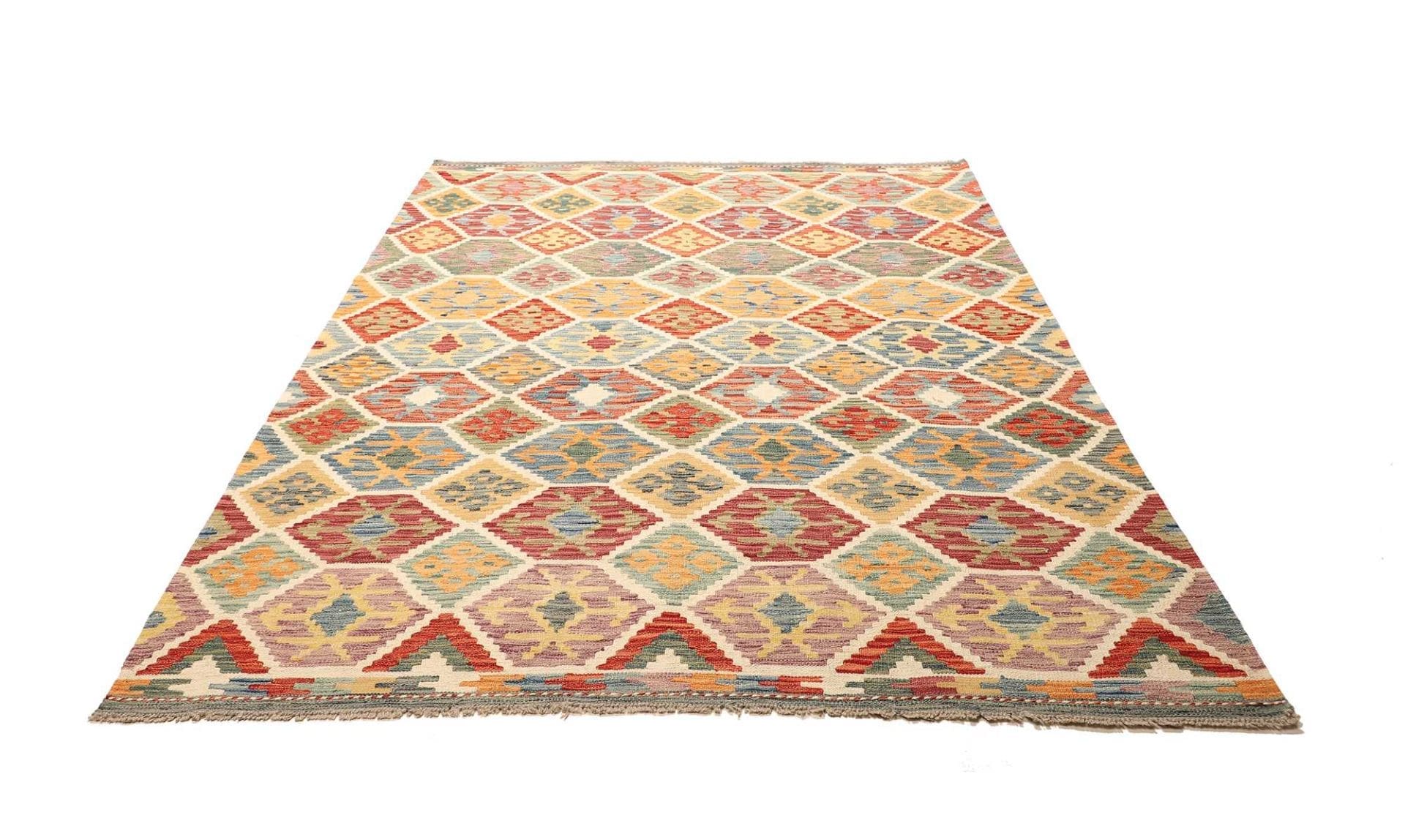 Kelim Teppich 180 x 233cm, handgewebt, aus Schurwolle, rustikal