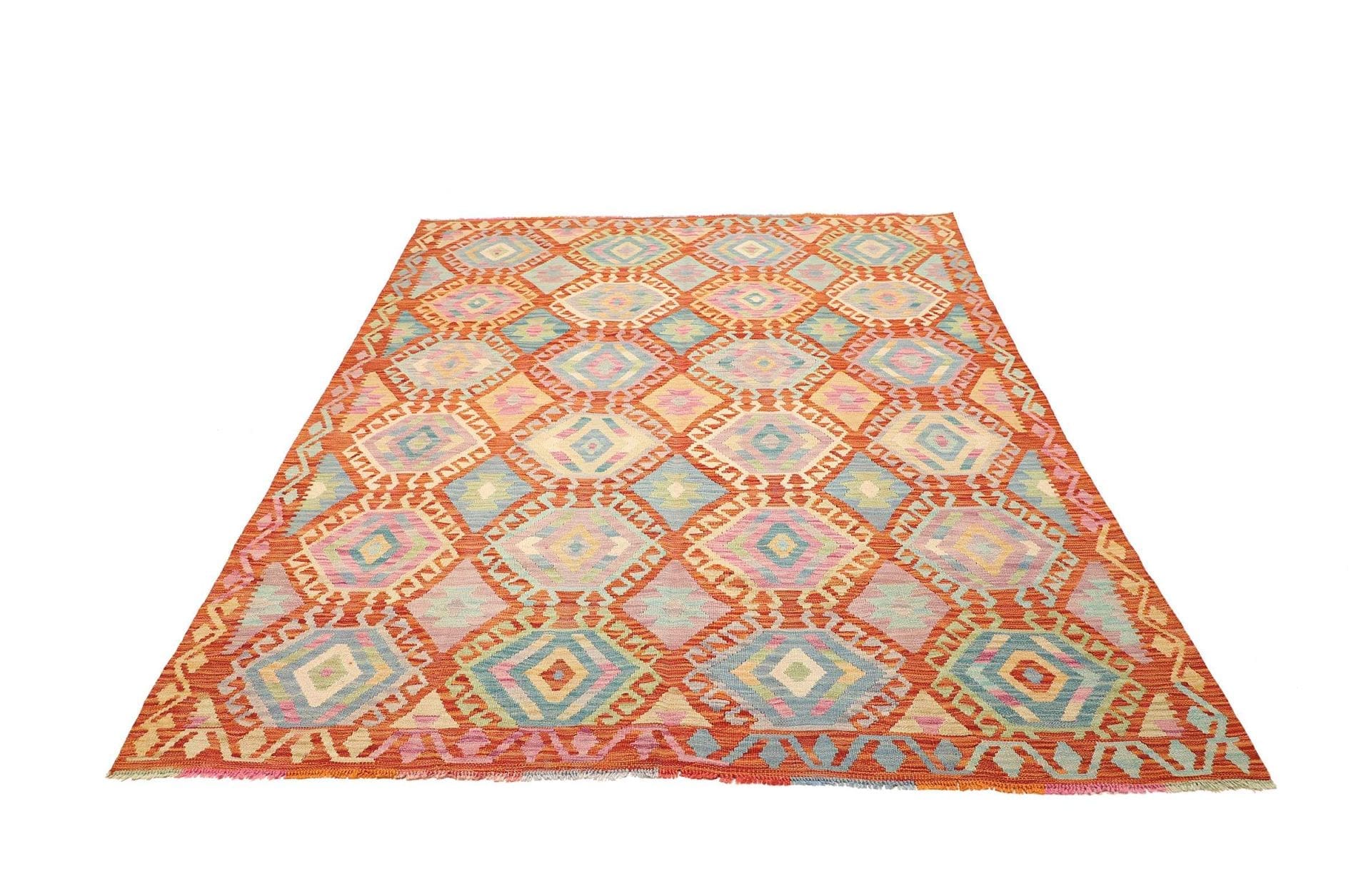 Kelim Teppich 182 x 233cm, Schurwolle, handgewebt, Orientteppich