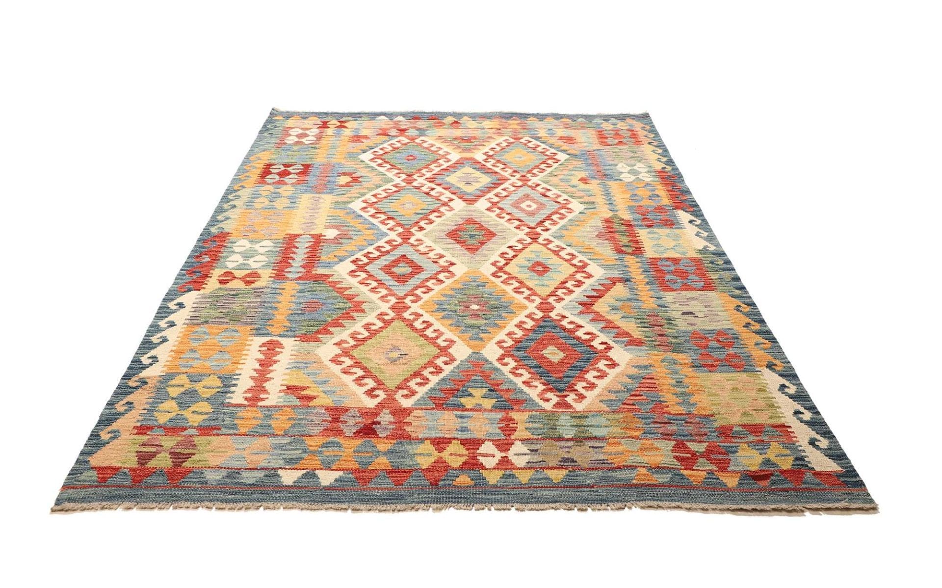 Kelim Teppich 178 x 235 cm, handgewebt, rustikales Flair