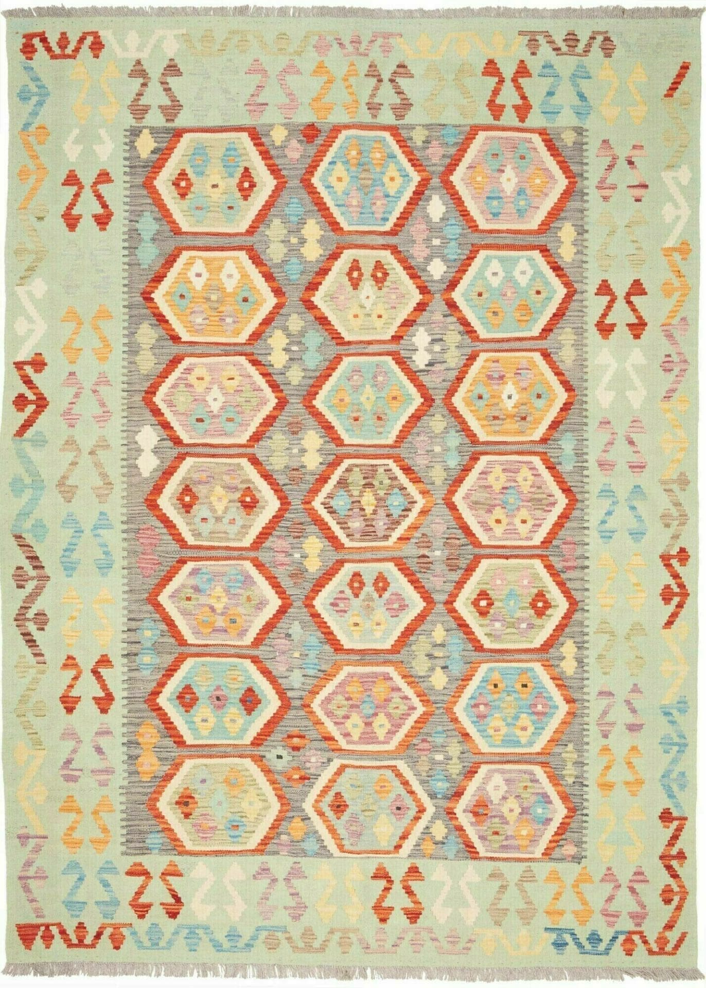 Kelim Teppich 178 x 238 cm, Schurwolle, handgewebt, rustikal