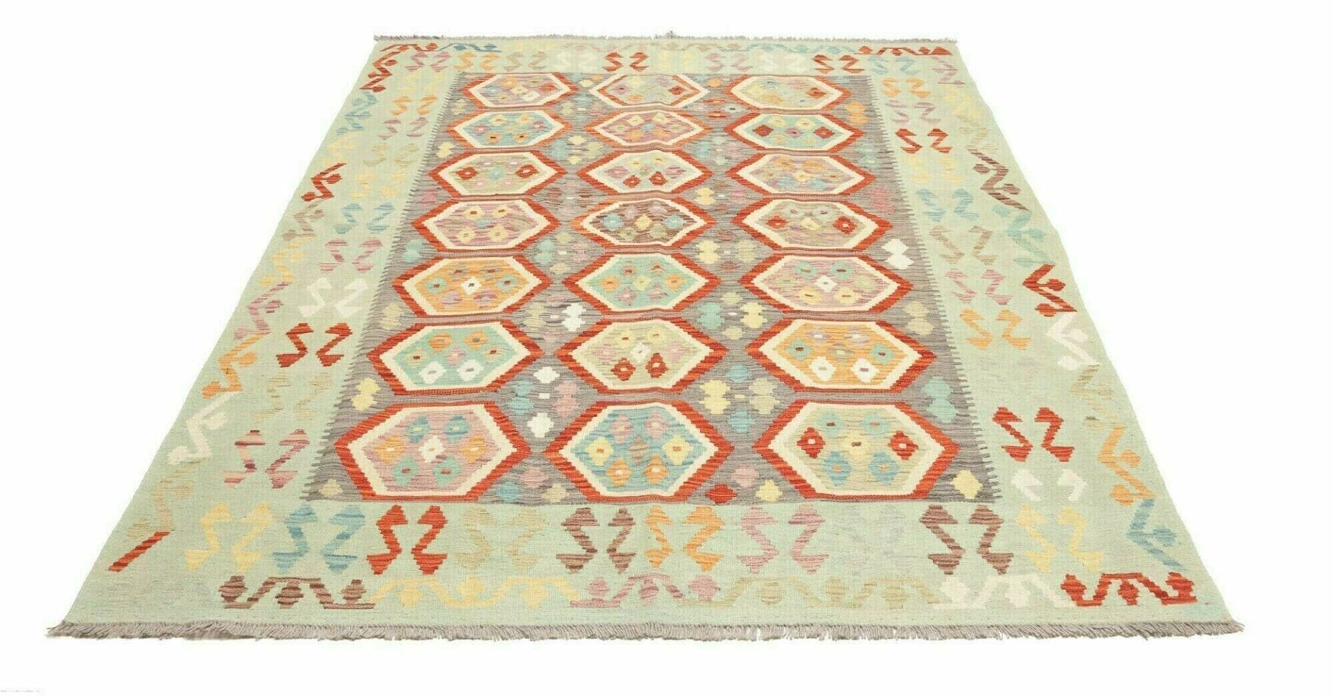 Kelim Teppich 178 x 238 cm, Schurwolle, handgewebt, rustikal