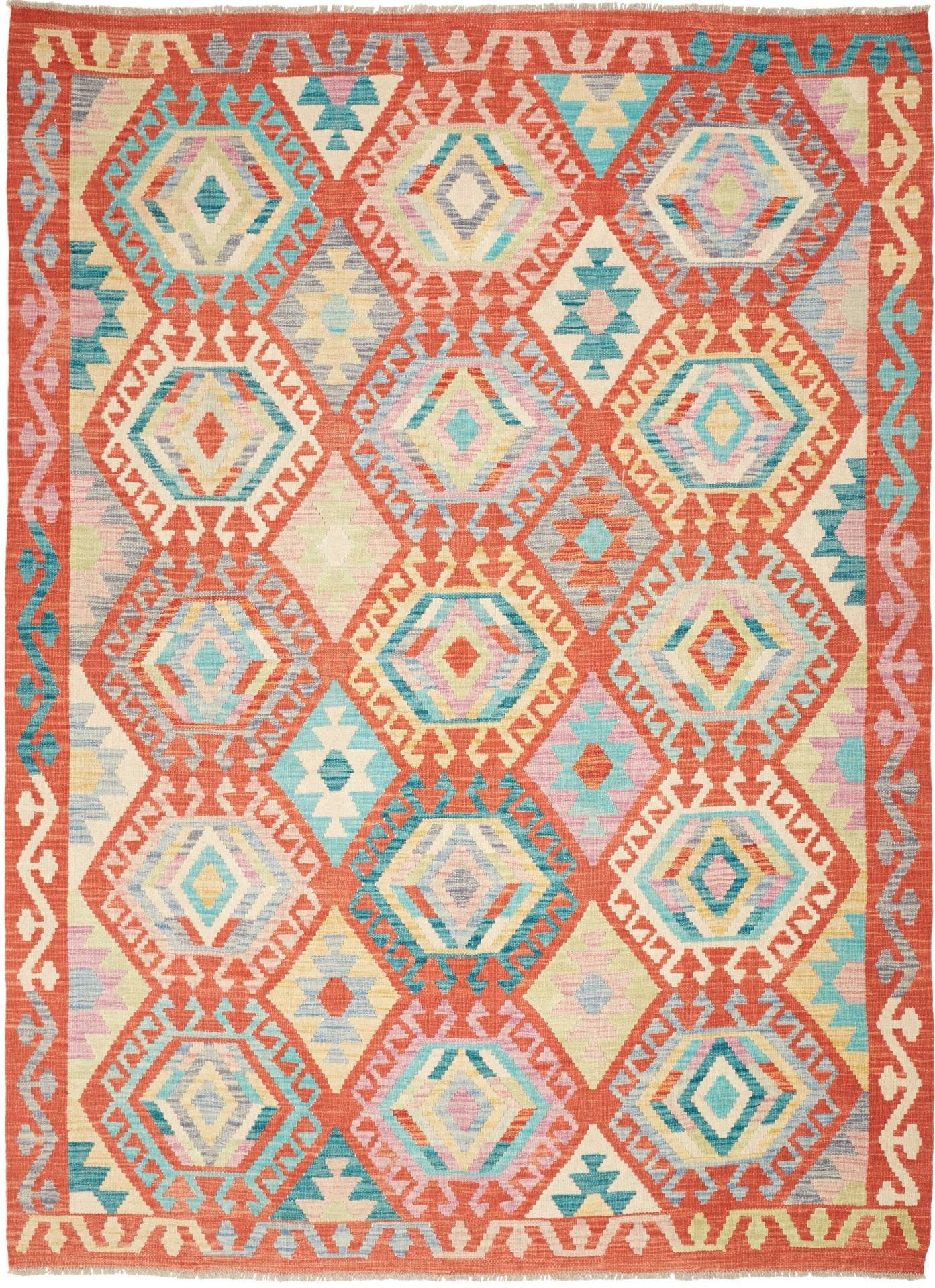 Kelim Teppich 181 x 236cm aus Schurwolle, handgewebt, rustikal