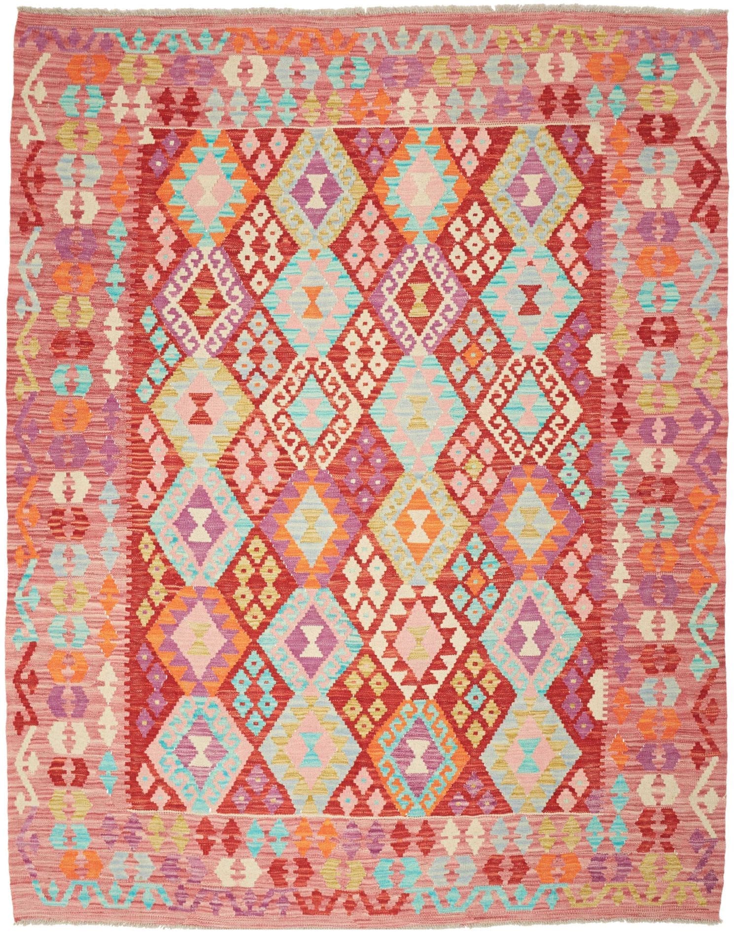 Kelim Teppich 193 x 237cm, handgewebt, aus Schurwolle, rustikal