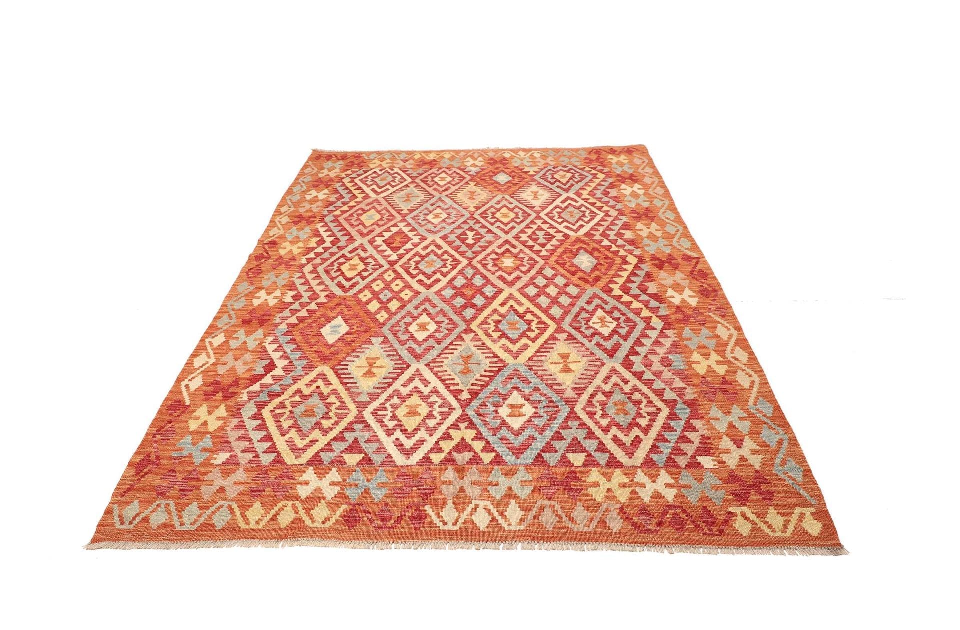 Kelim Teppich 178 x 238 cm aus Schurwolle, handgewebt, rustikal
