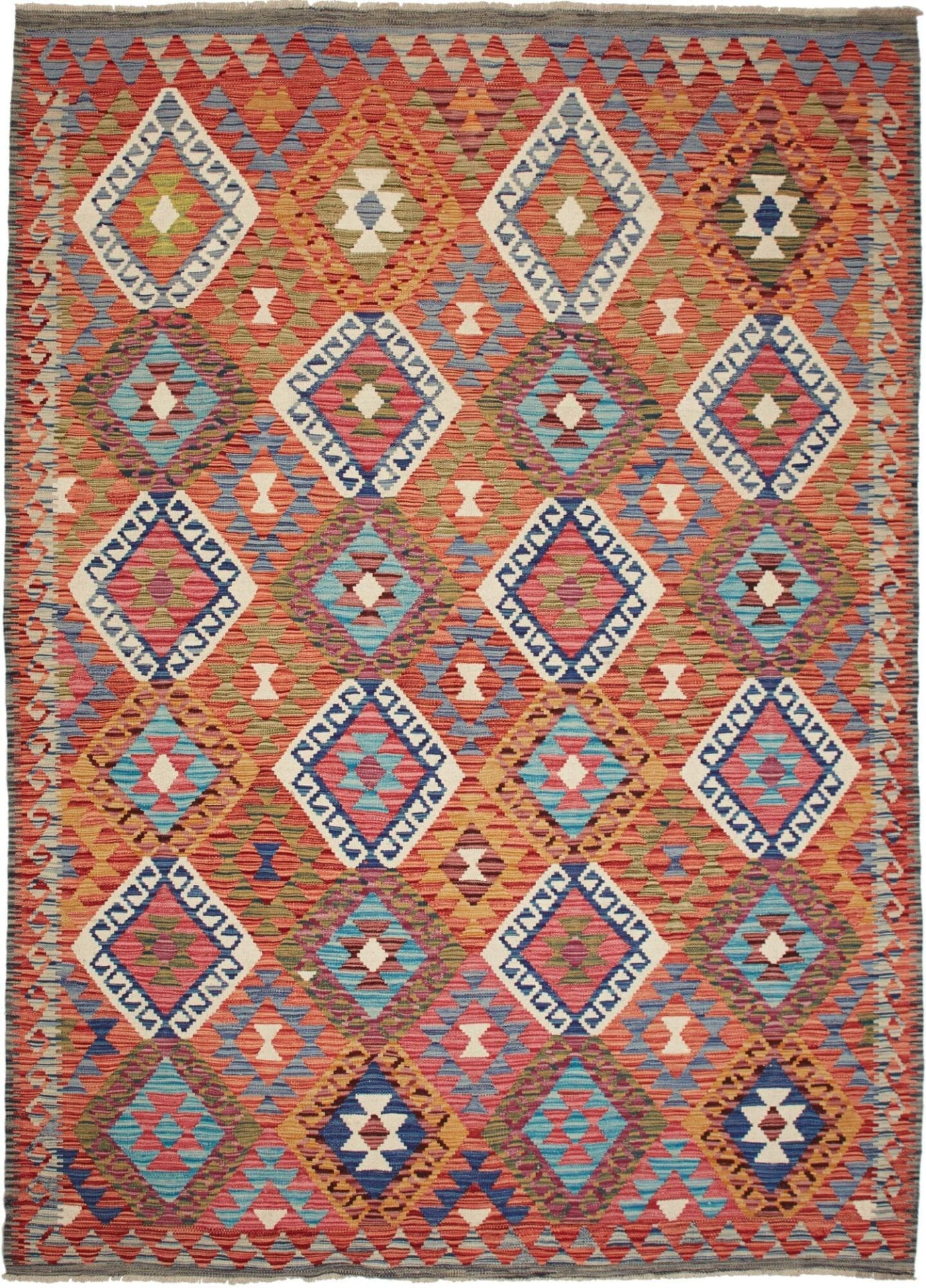 Kelim Teppich 184 x 251cm aus Schurwolle, handgewebt, rustikal