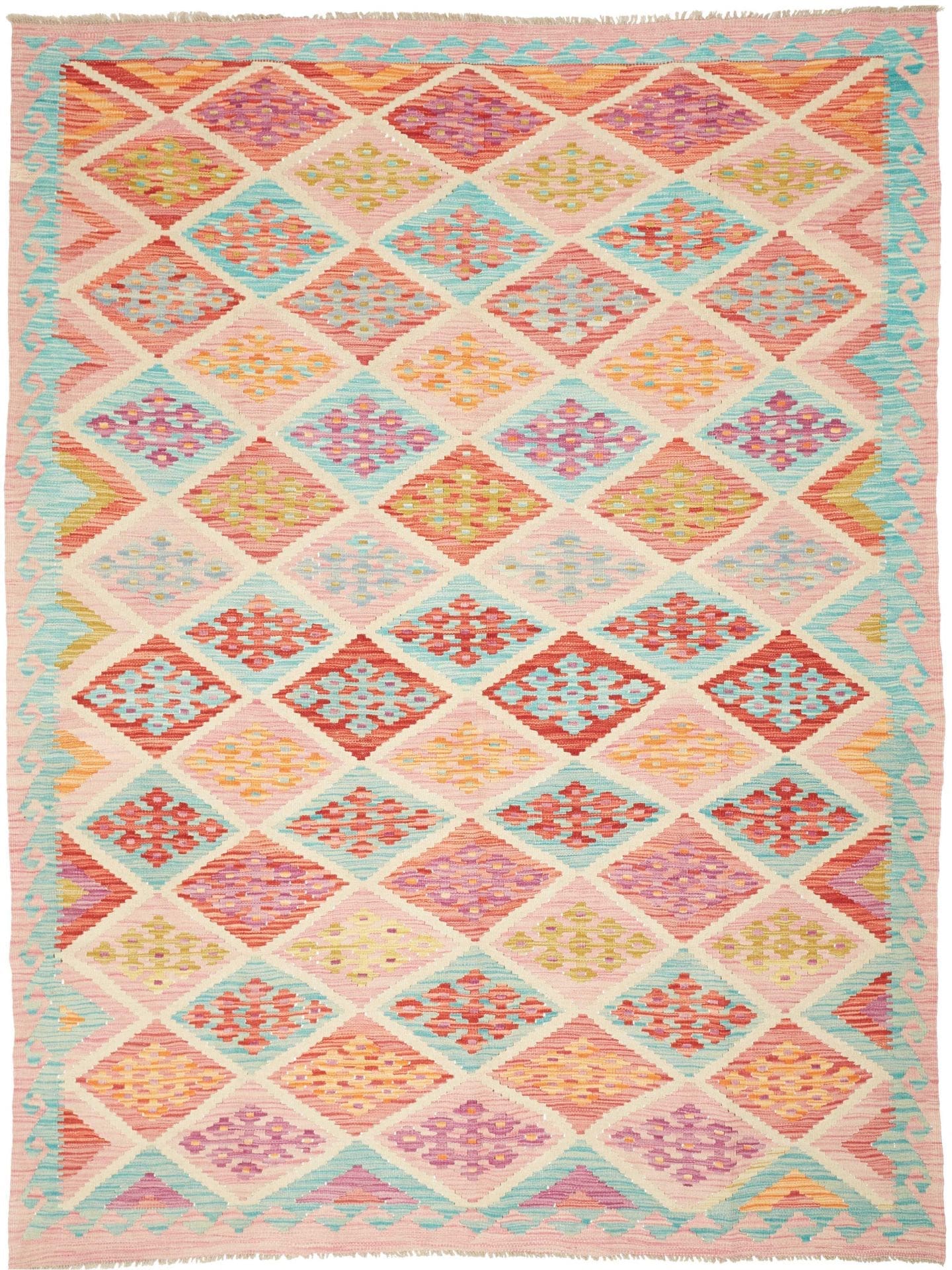 Kelim Teppich 183 x 242cm, handgewebt, rustikales Flair, Wolle