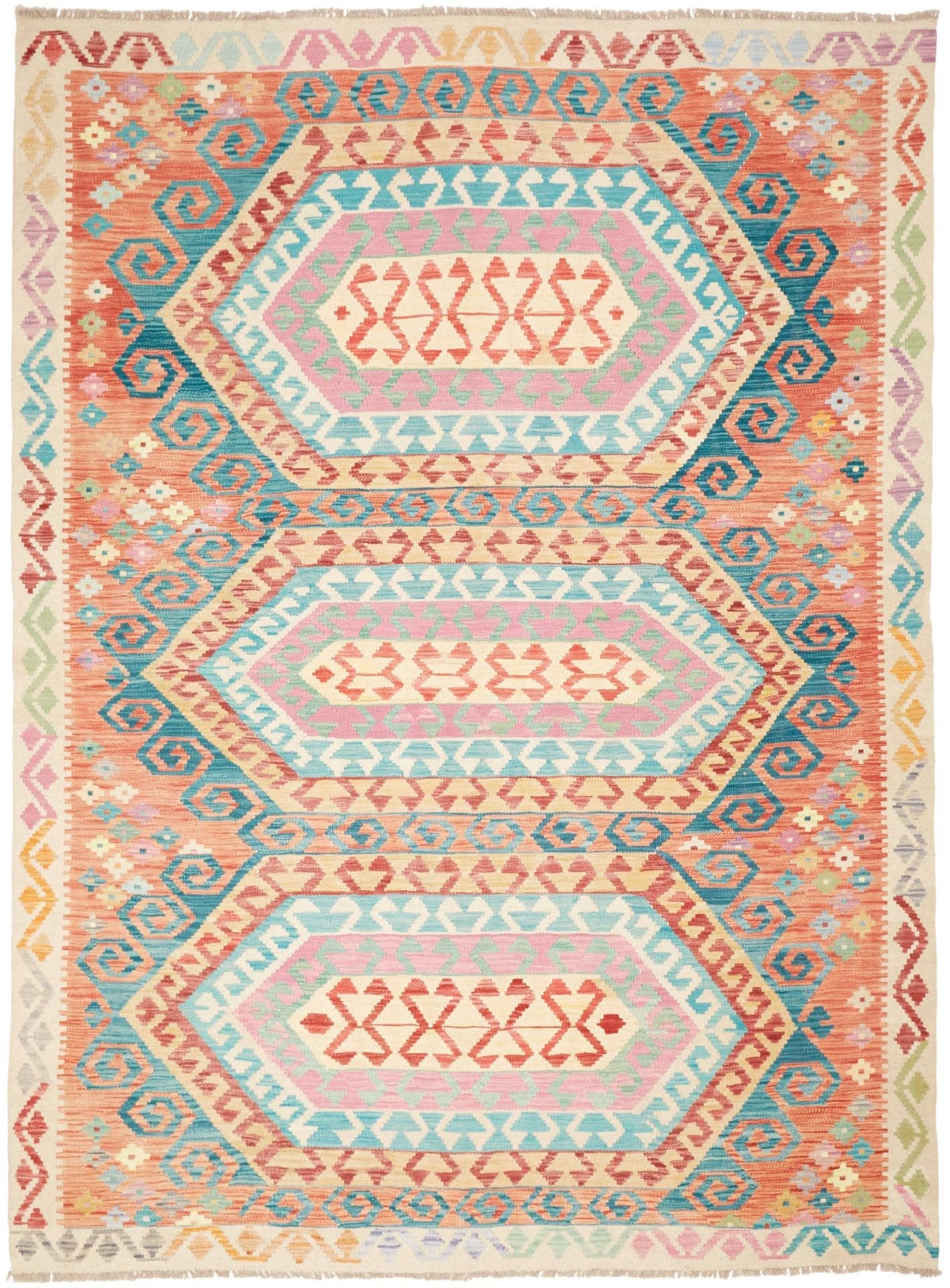 Kelim Teppich 184 x 243 cm - Rustikal handgewebt, Wolle Baumwolle