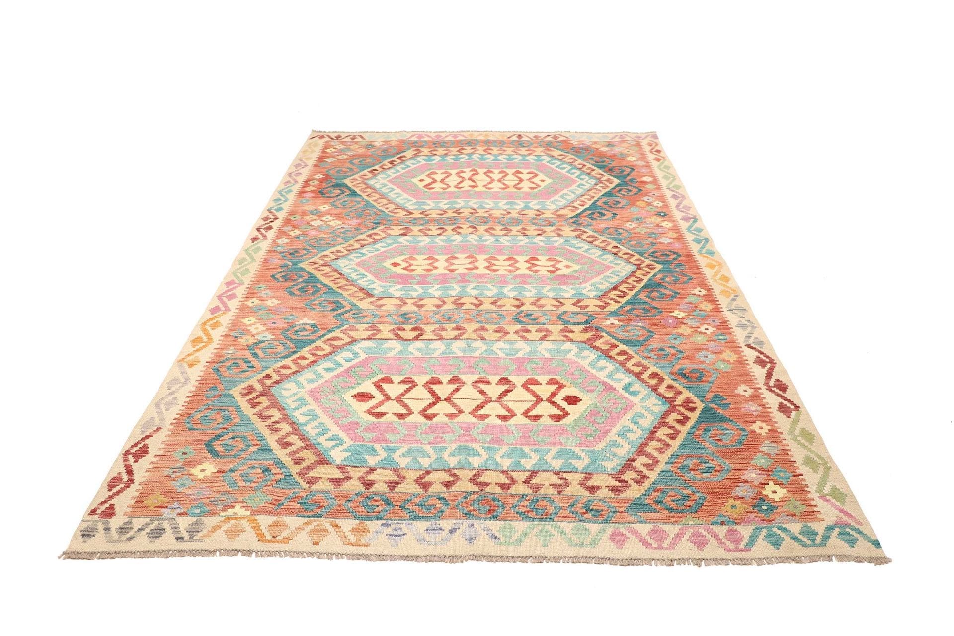 Kelim Teppich 184 x 243 cm - Rustikal handgewebt, Wolle Baumwolle