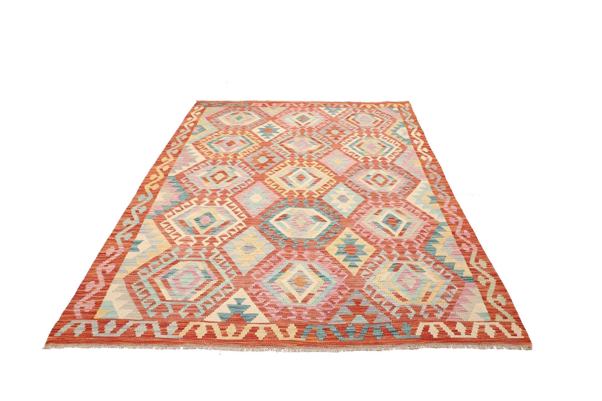 Kelim Teppich 179 x 236 cm aus Schurwolle, handgewebt, Orientteppich
