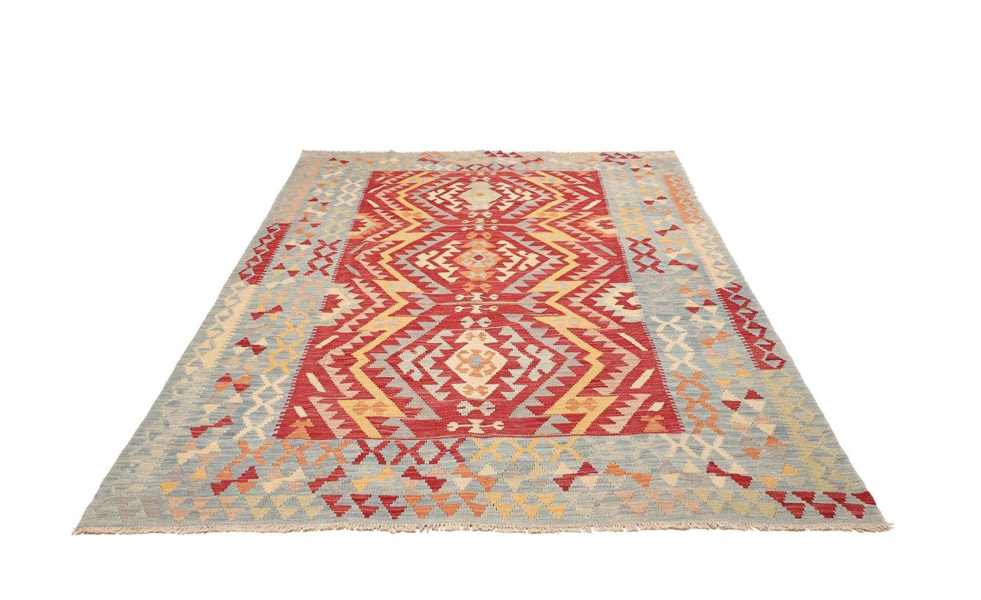 Kelim Teppich 185 x 235cm - Handgewebt, rustikales Flair, Wolle
