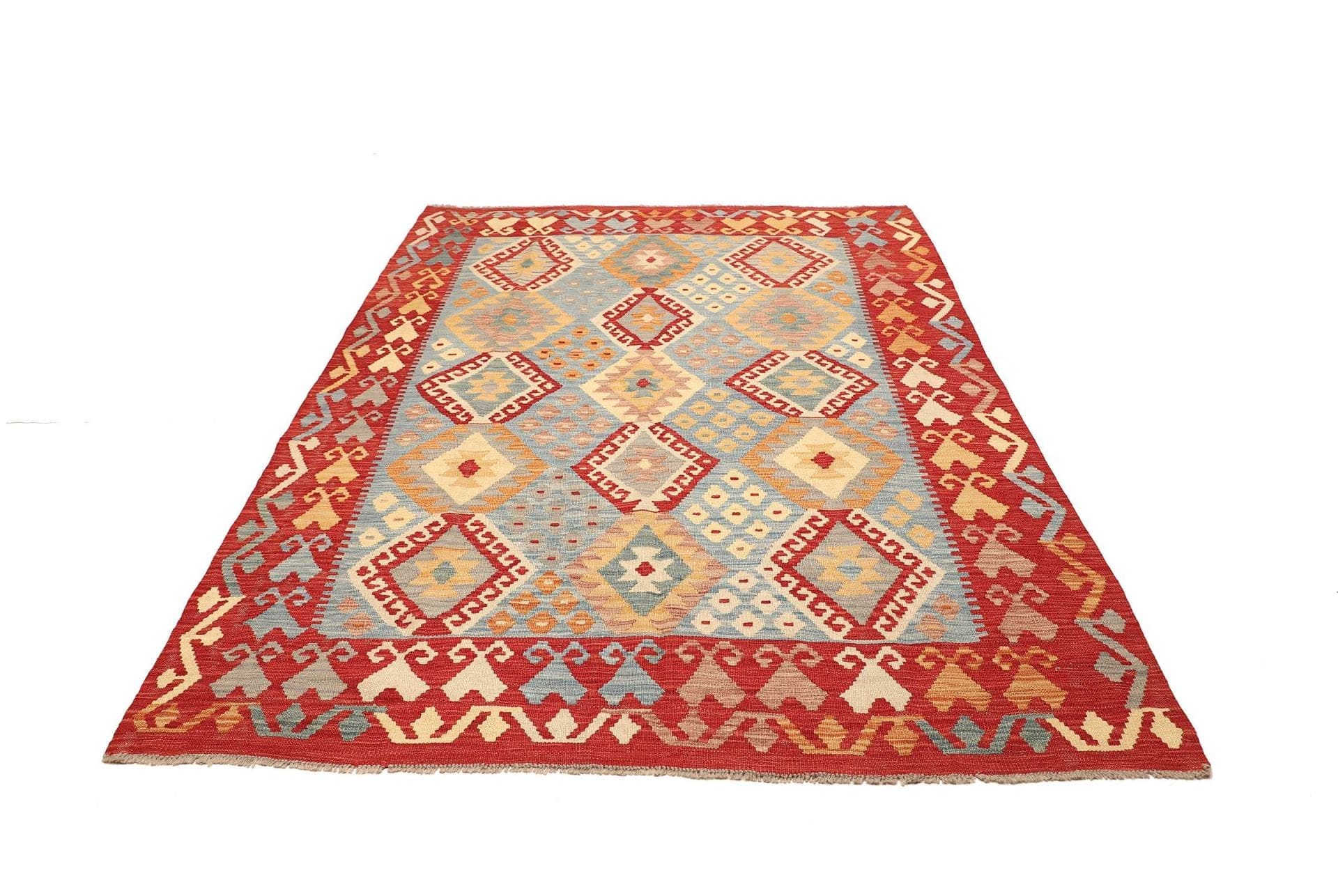 Kelim Teppich 182 x 244cm aus Schurwolle, handgewebt, rustikal