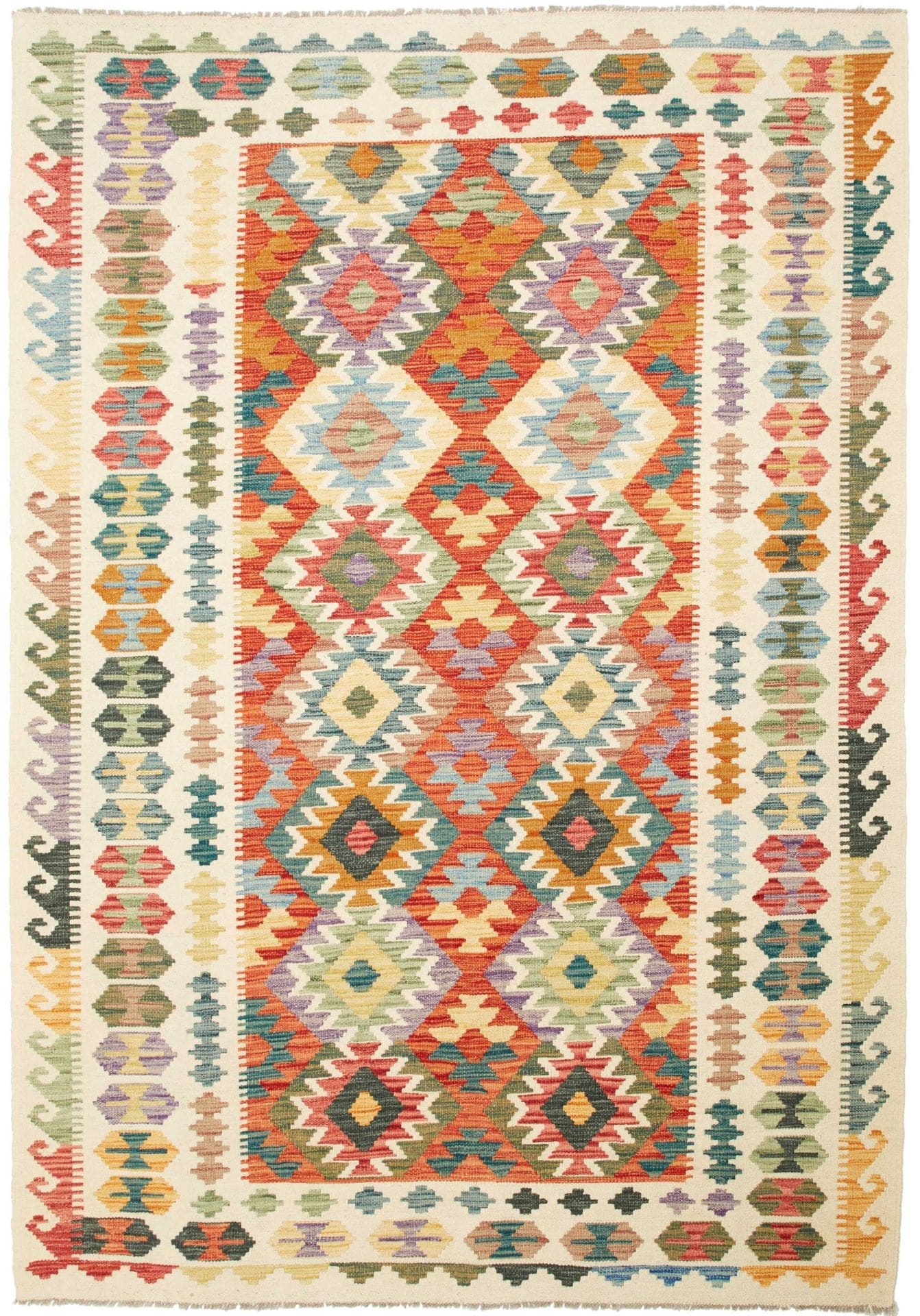 Kelim 178 x 250cm, handgewebt, Schurwolle, rustikales Design