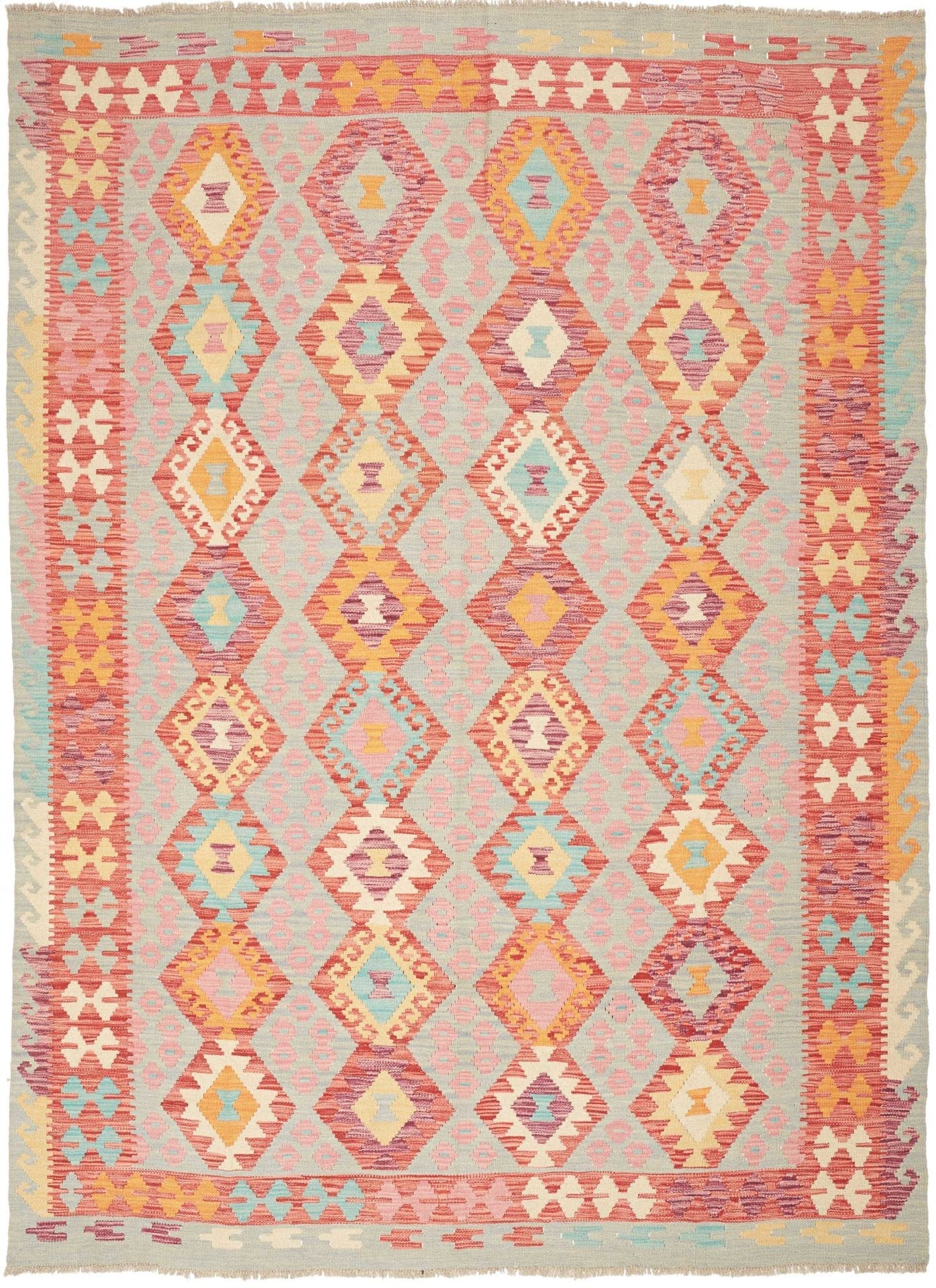 Handgewebter Kelim Teppich 180 x 246cm aus Schurwolle, bunt
