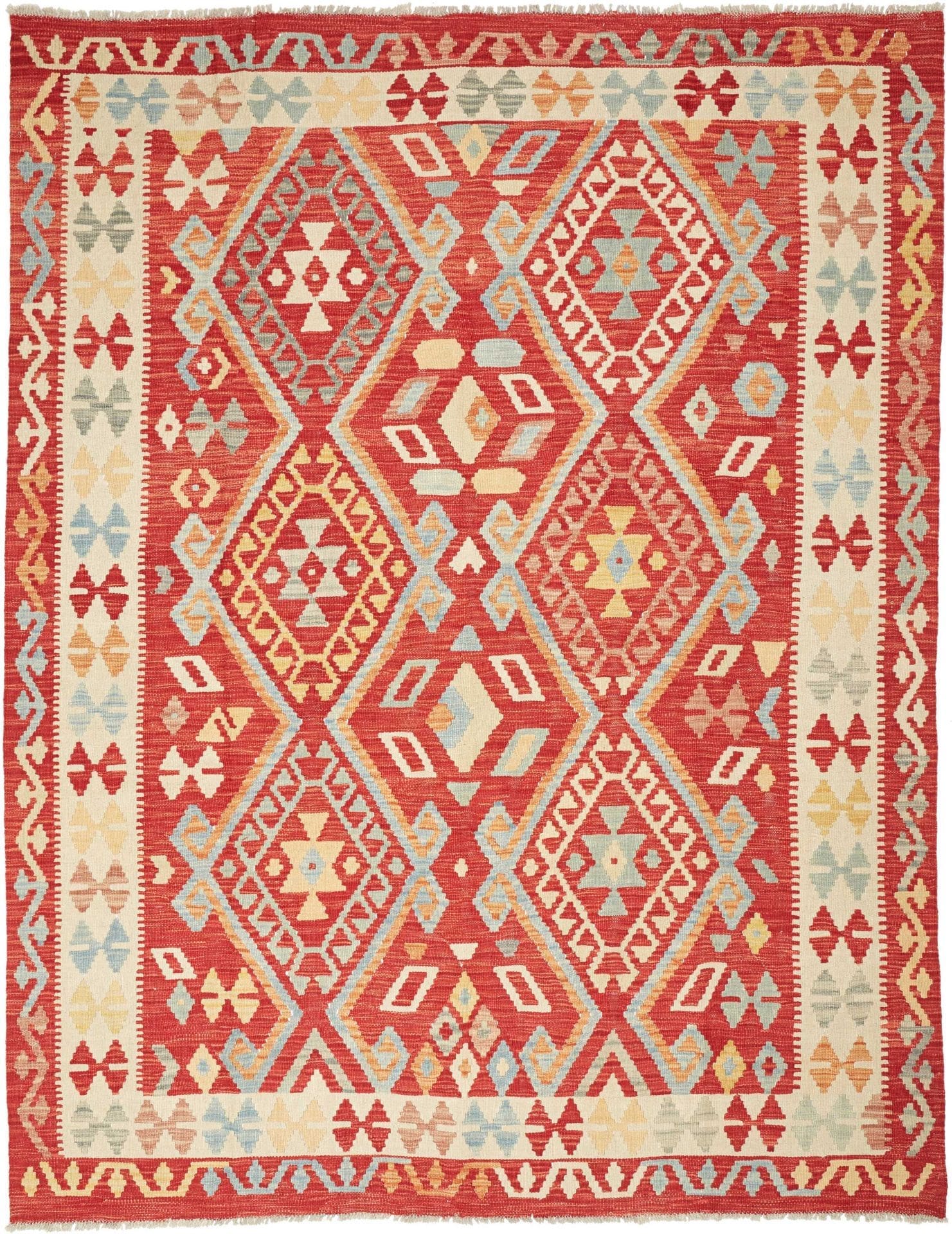 Kelim Teppich 187 x 236 cm, handgewebt, rustikales Flair, Wolle