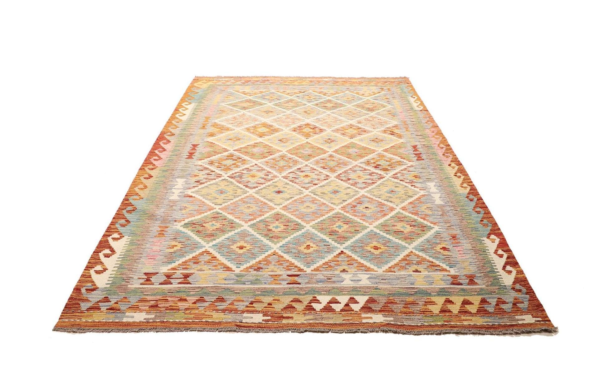 Kelim Teppich 180 x 254 cm, handgewebt, rustikales Flair