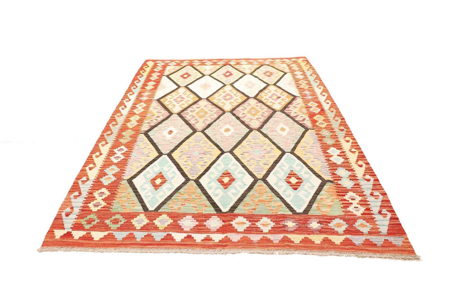 Kelim Teppich 179 x 243 cm, handgewebt, rustikales Flair