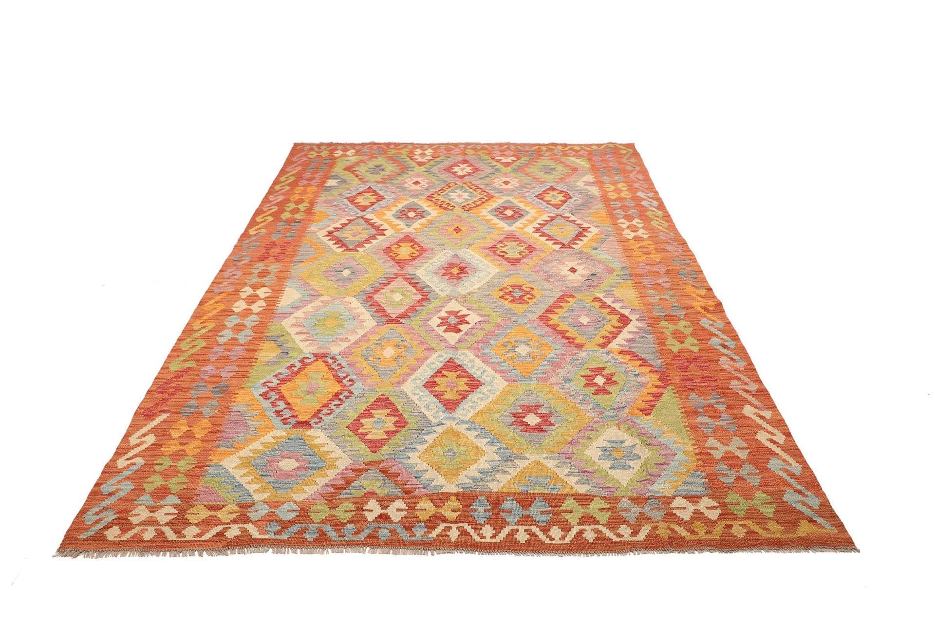 Kelim Teppich 187 x 251 cm, handgewebt, rustikales Flair, Wolle