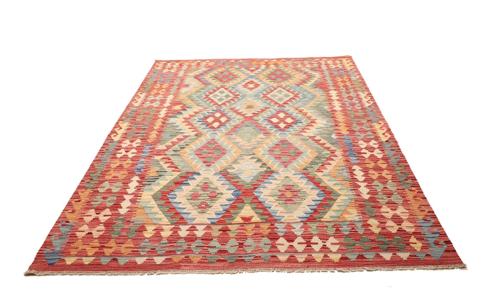 Kelim Teppich 182 x 240cm, Handgewebt, Rustikales Flair, Orientteppich