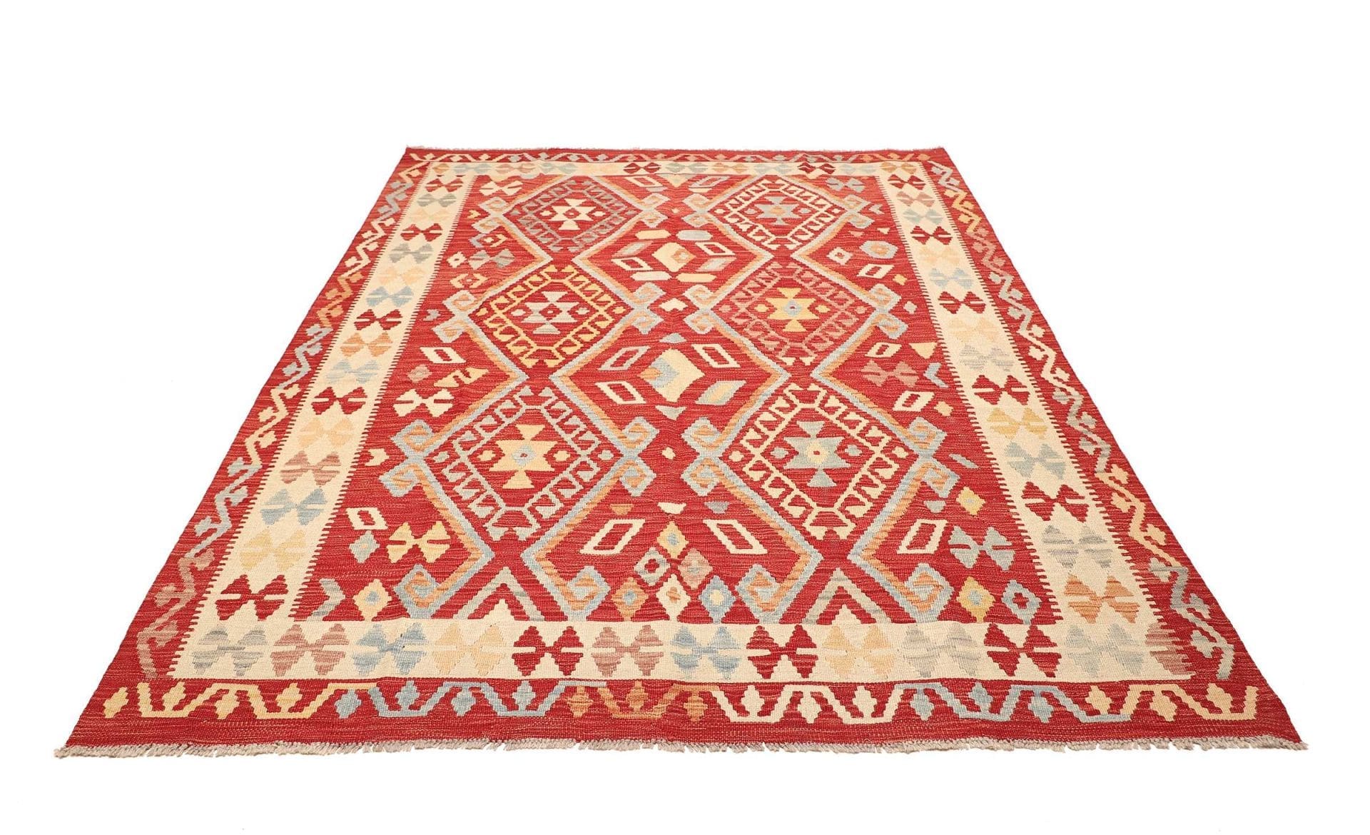 Kelim Teppich 187 x 236 cm, handgewebt, rustikales Flair, Wolle
