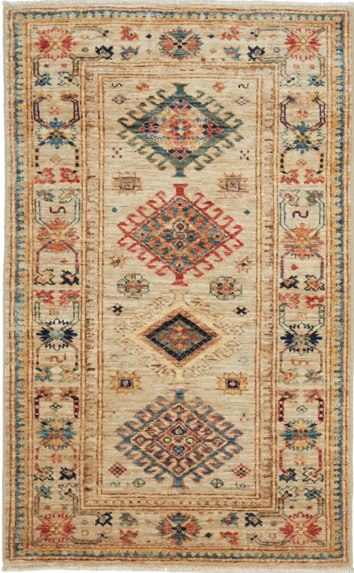 Kazak Teppich 83 x 129 cm, geometrisches Muster, handgeknüpft