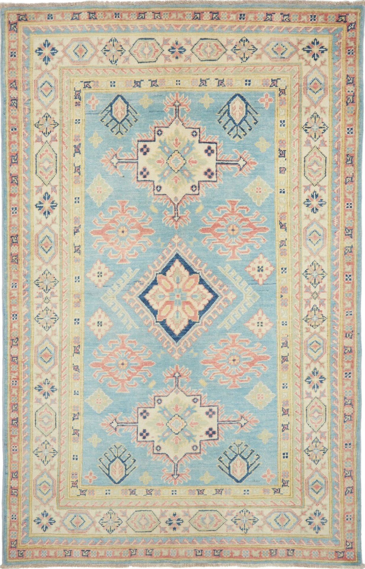 Kazak Teppich 120 x 187 cm, geometrische Muster, handgeknüpft