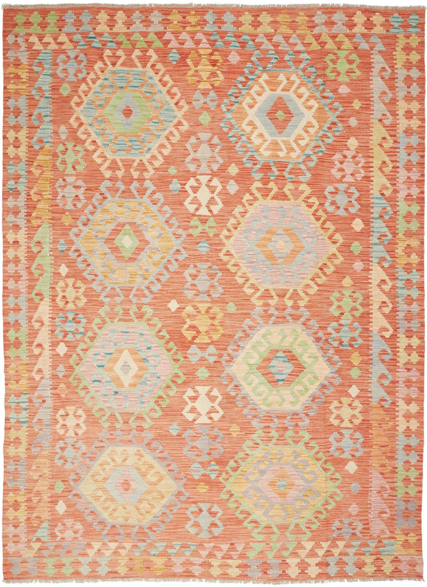 Kelim Teppich 183 x 243 cm, handgewebt, rustikales Flair, Wolle