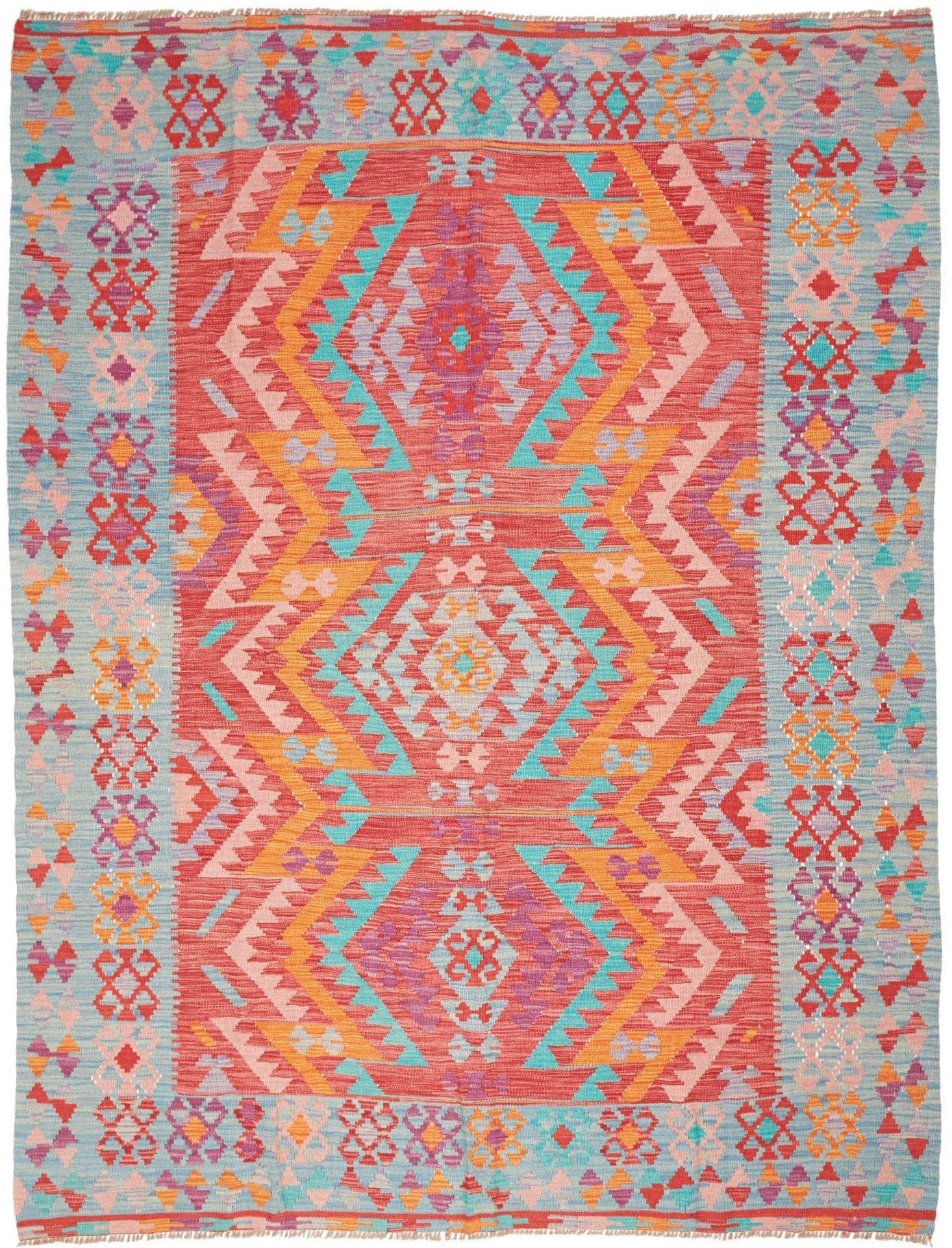 Kelim Teppich 183 x 232cm, handgewebt, rustikales Flair, Wolle
